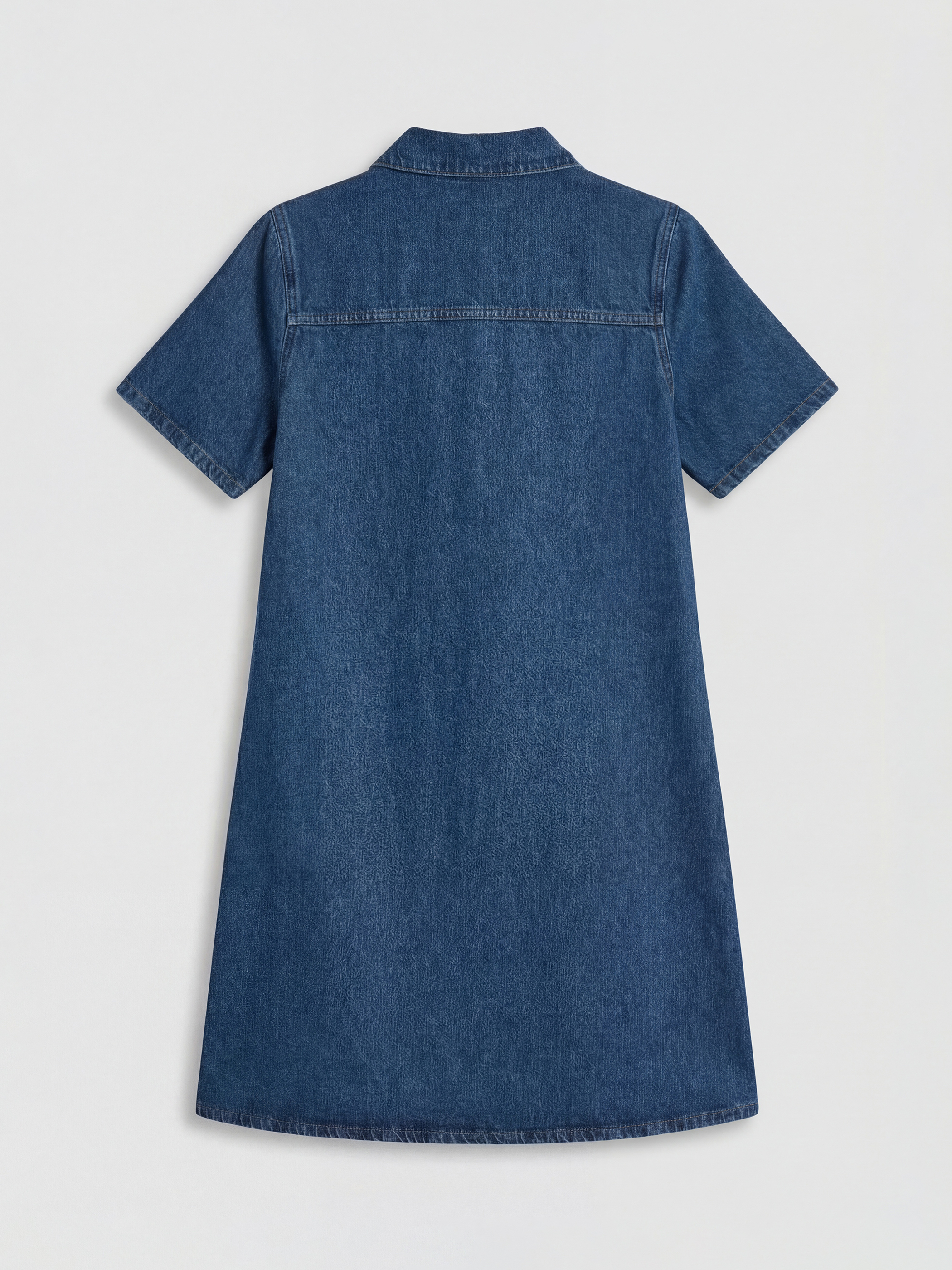 Mavi Gömlek Yaka Jean Elbise-5
