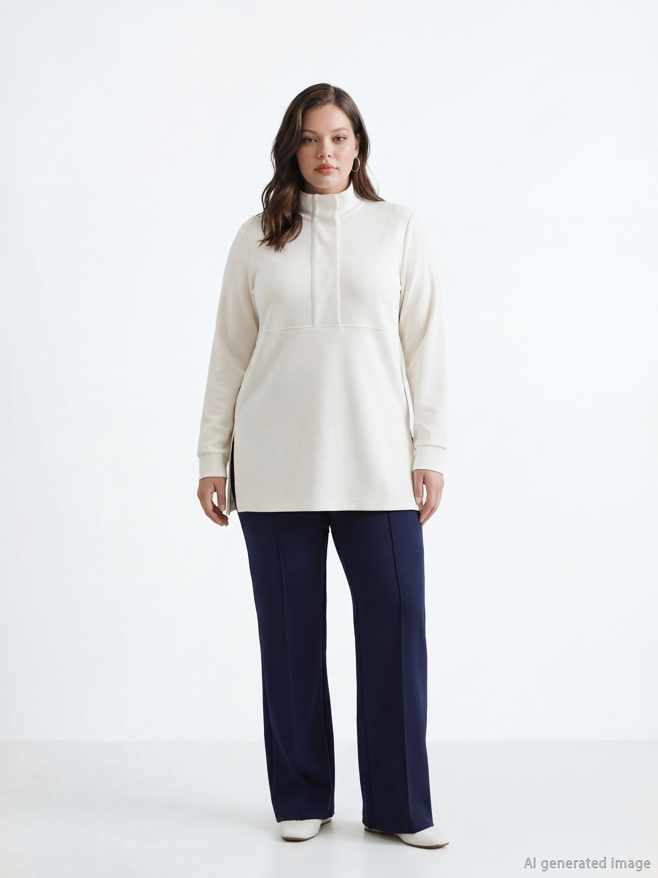 LCW Modest Dik Yaka Soft Touch Kadın Sweatshirt Tunik - S6GA69Z8-FEJ