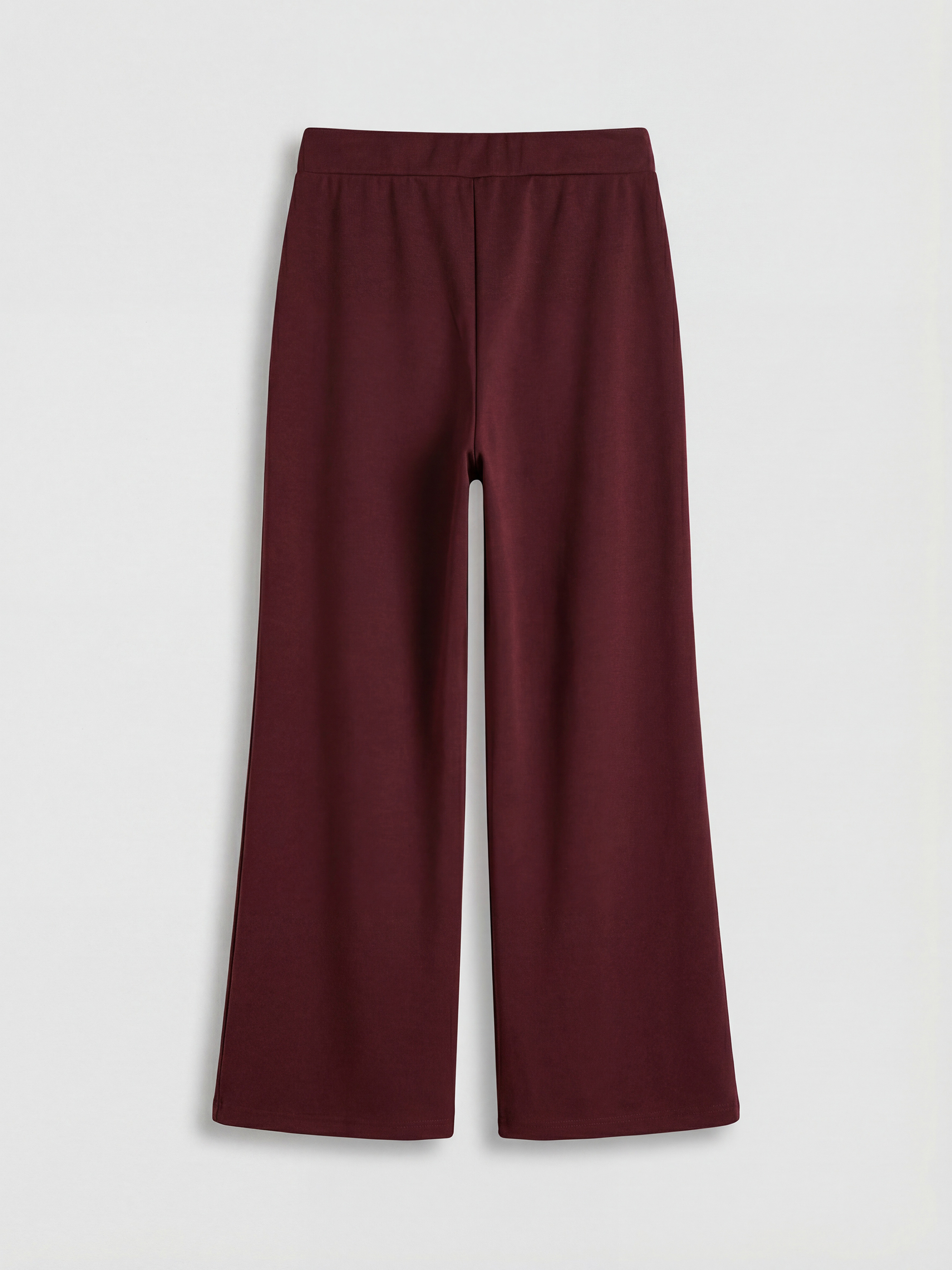 Bordo Beli Lastikli Geniş Paça Kadın Eşofman Altı-1