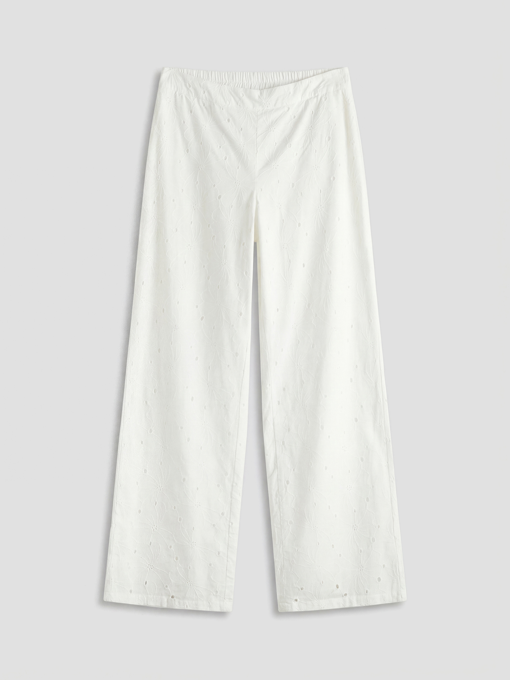 Elastic Waist Embroidered Broderie Women's Trousers-4