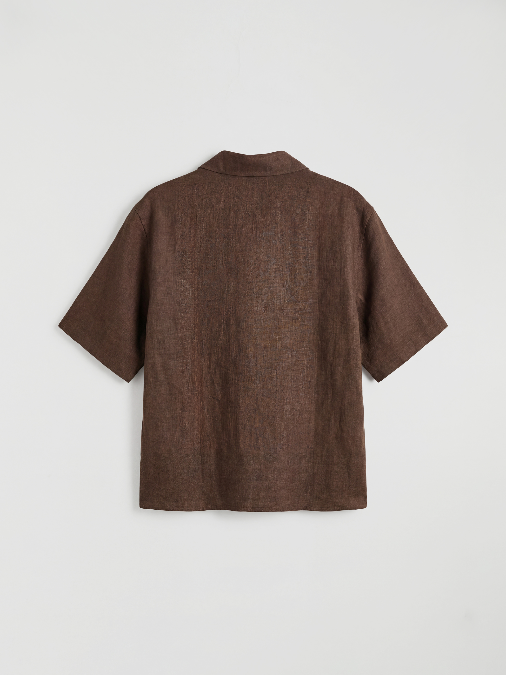 Kahverengi Resort Yaka Erkek Keten  Gömlek-1