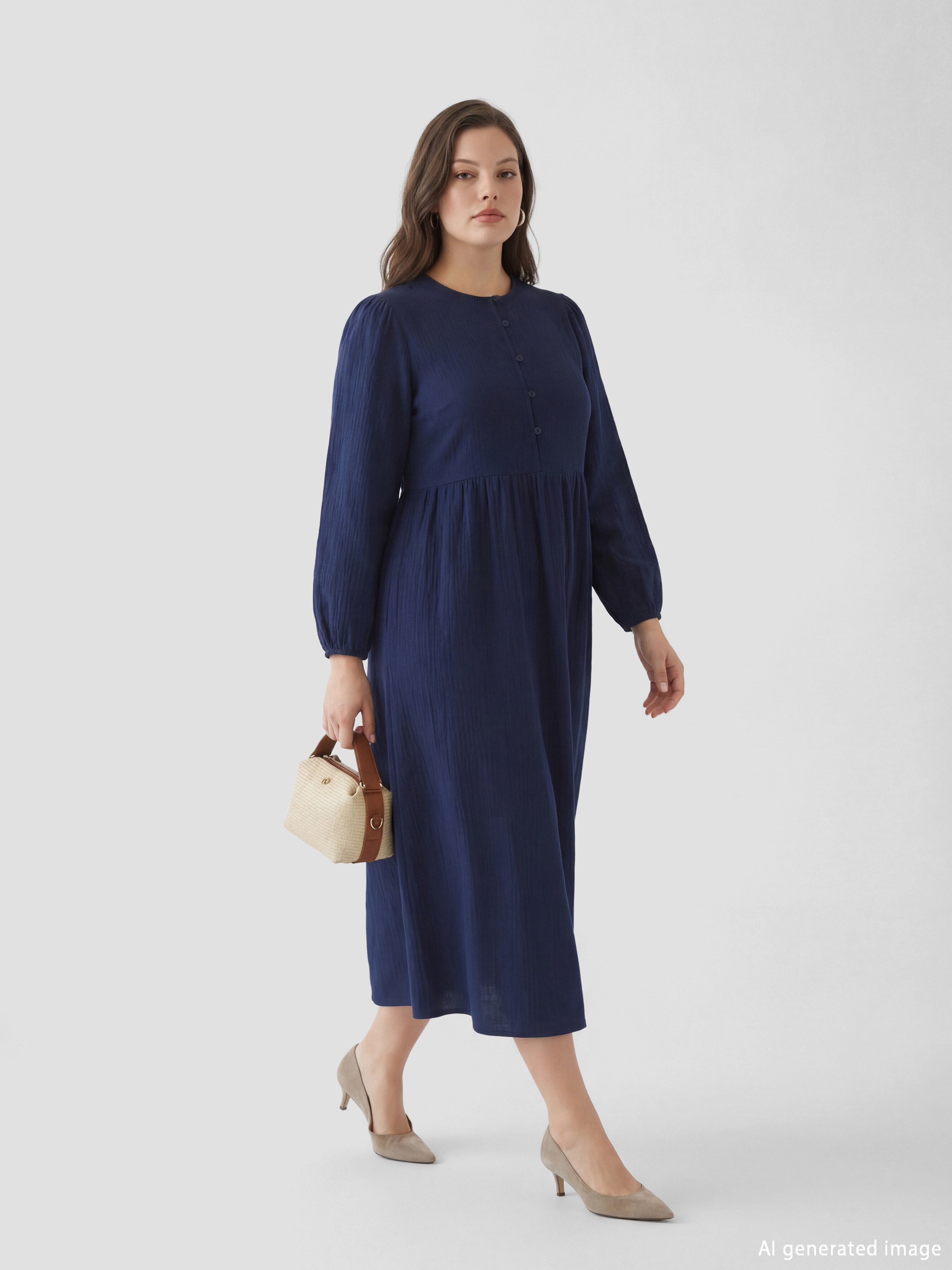 LCW Modest Bisiklet Yaka Balon Kollu Müslin Elbise - S6GF89Z8-1HH