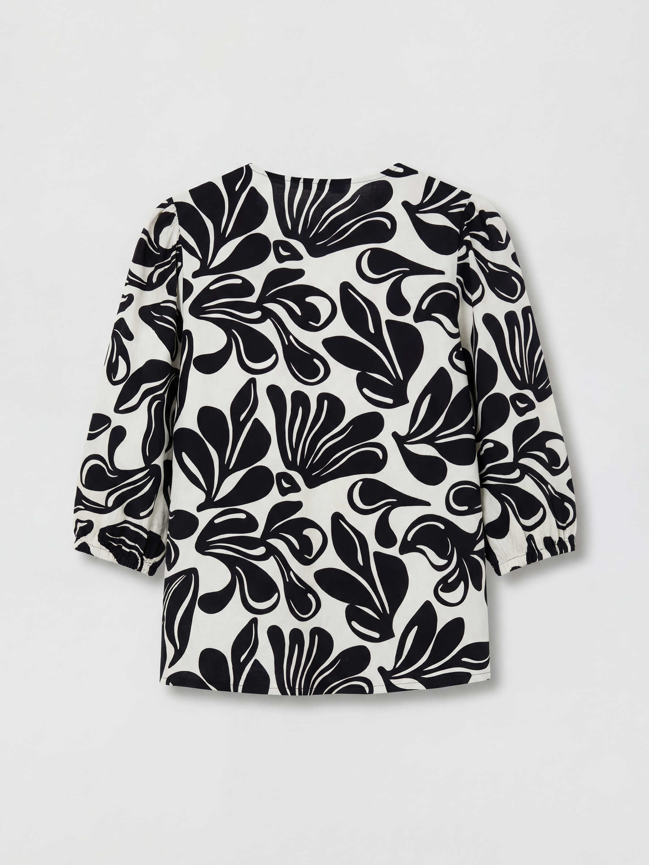 V Yaka Desenli Balon Kollu Bluz-5