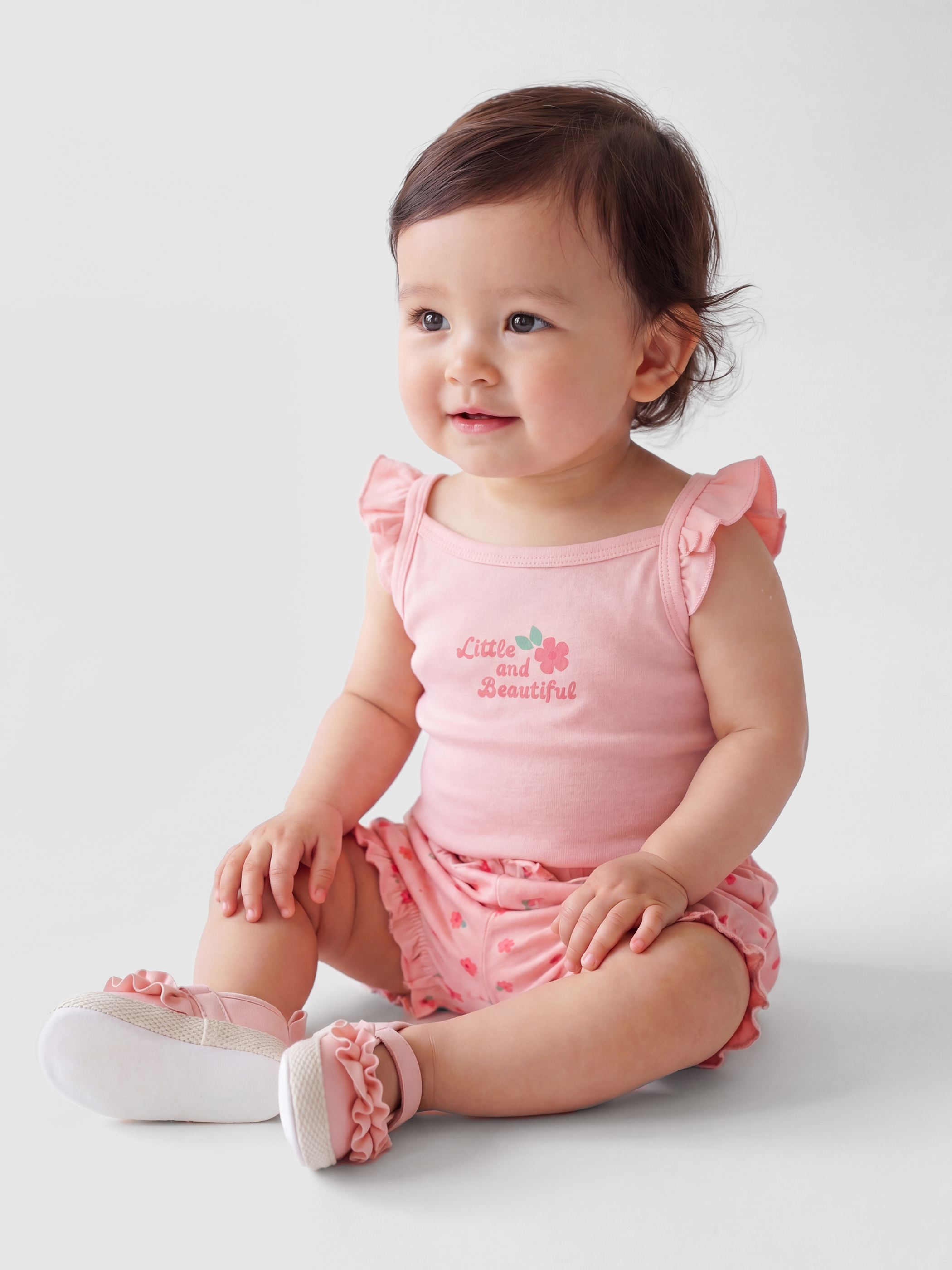 LCW baby Floral Baby Girls' Snap Bodysuit and Shorts