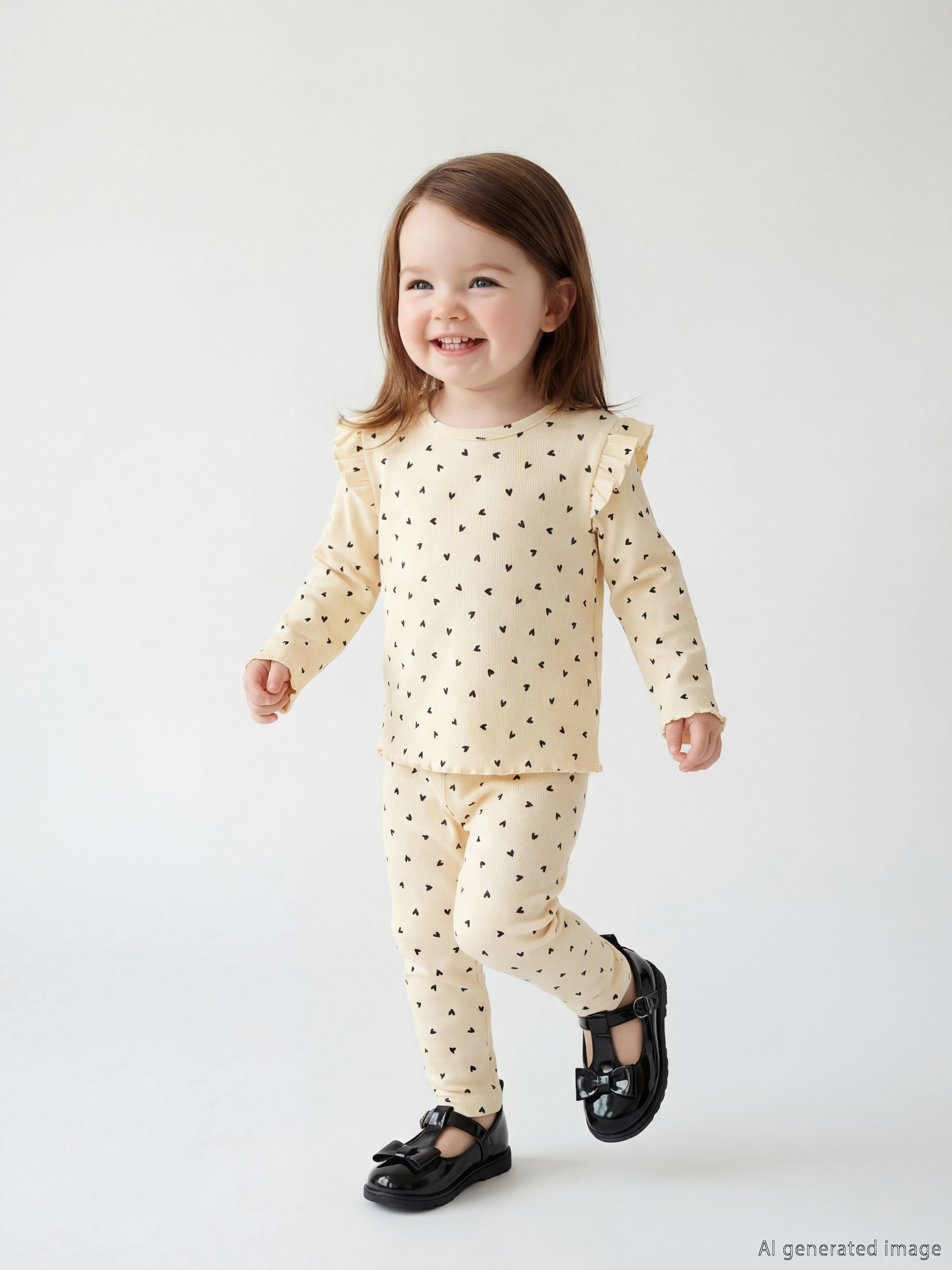 жүрек өрнекті сәби қыздарға арналған футболка мен спорт шалбар-1