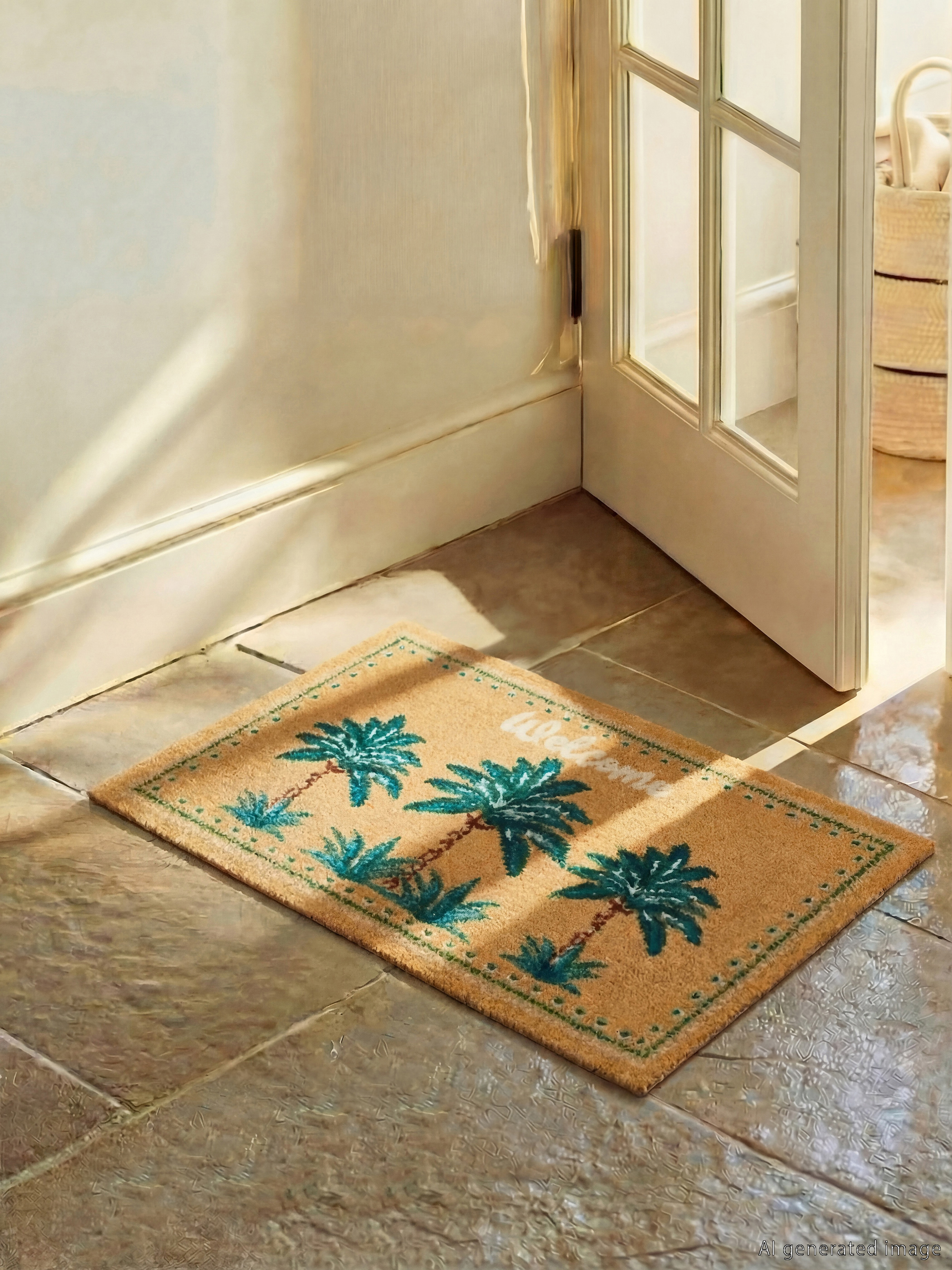 Palmiye Baskılı Kapı Önü Paspası 45x75 cm-1