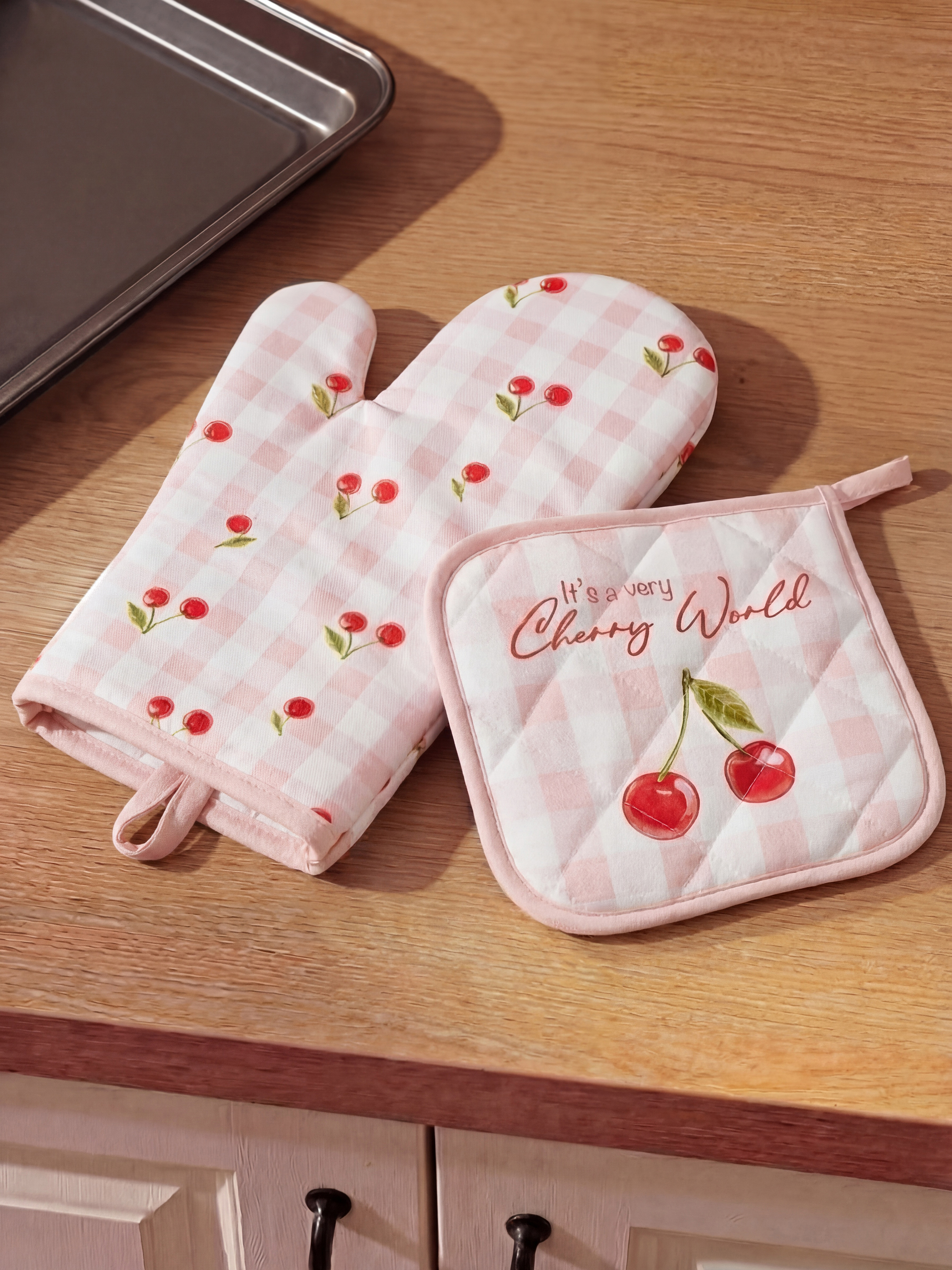Karışık Kiraz Baskılı Fırın Eldiveni ve Tutaç-1