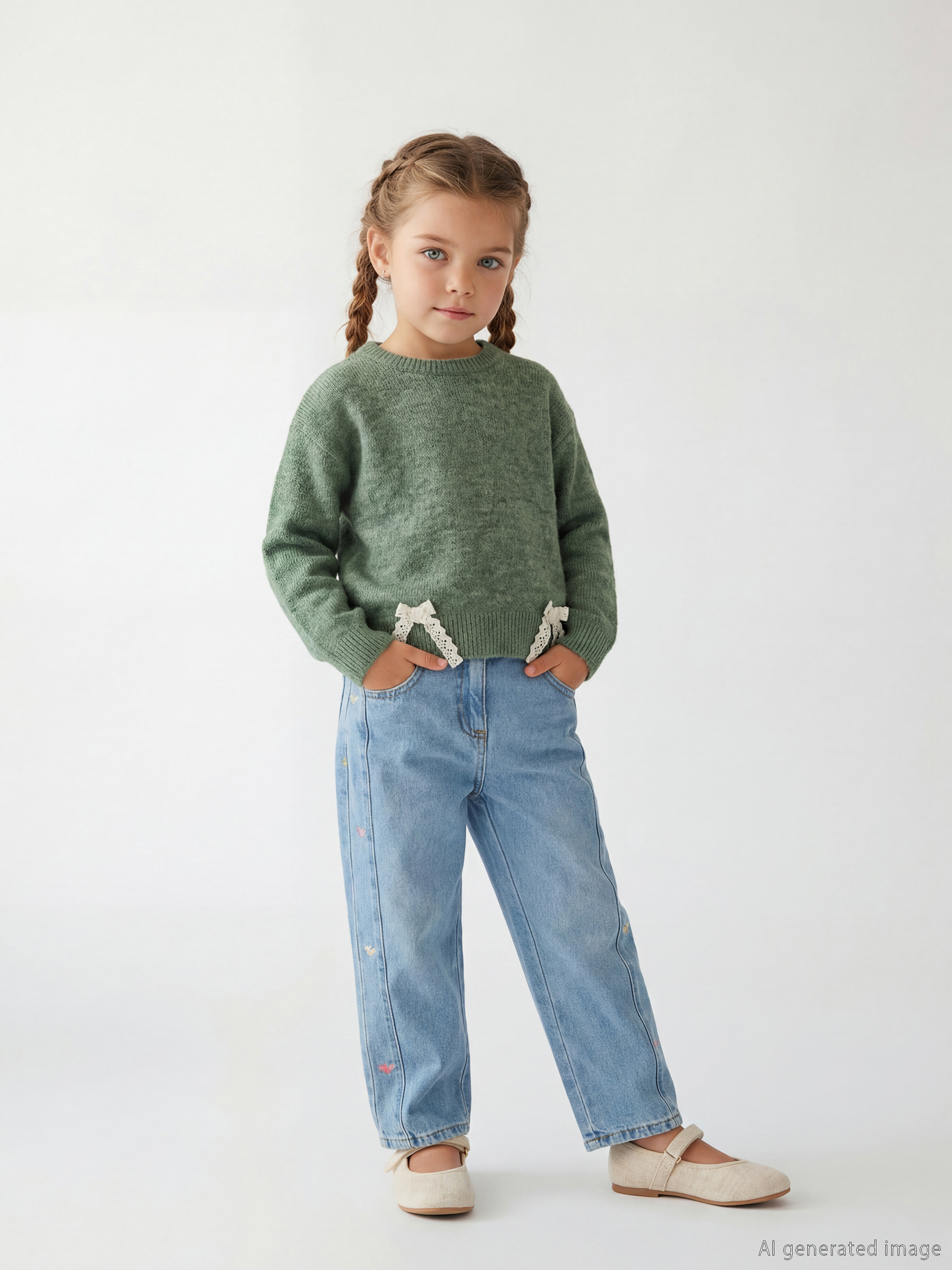 LCW Kids Regular Fit Nakışlı Kız Çocuk Jean Pantolon - S6GN94Z1-SHK