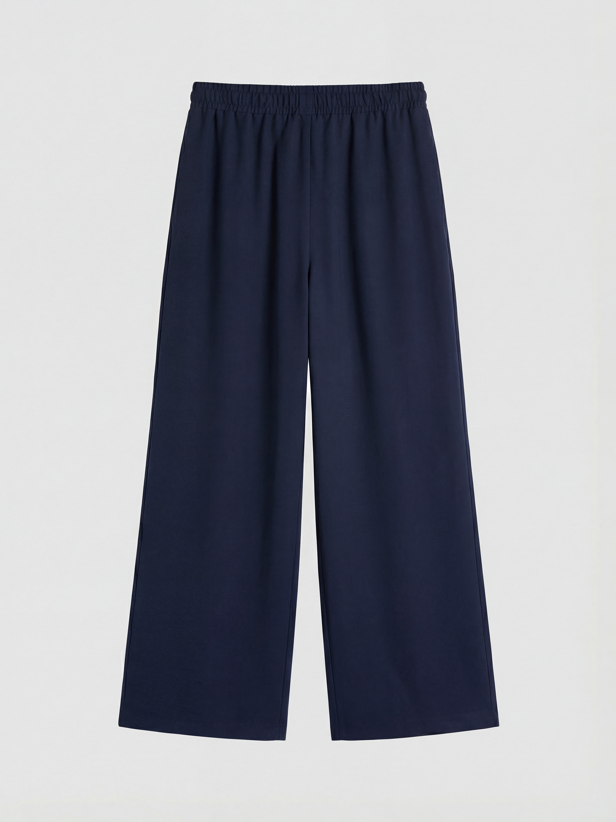 Lacivert Beli Lastikli Geniş Paça Kadın Pantolon-7