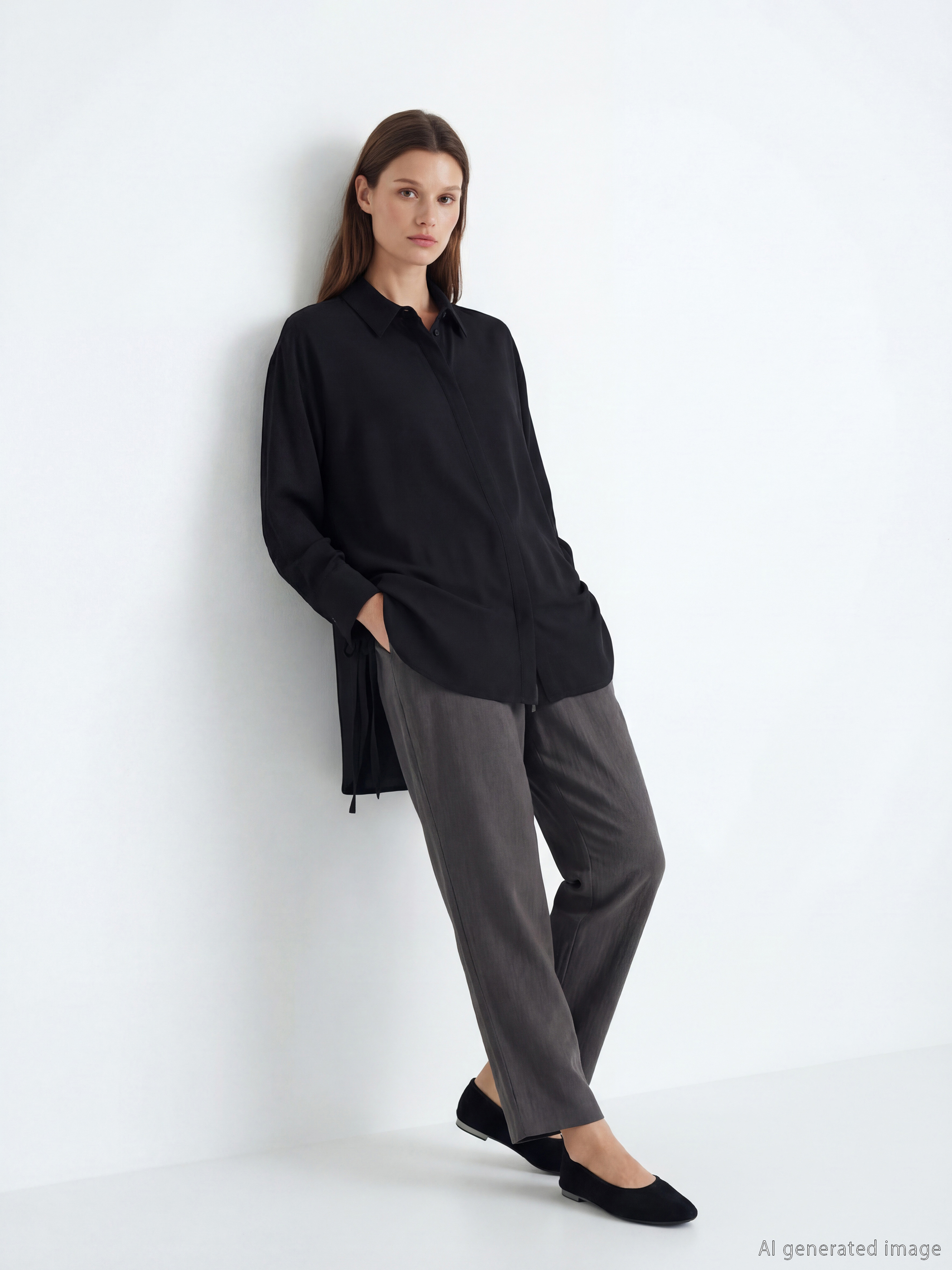 Siyah Bağlama Detaylı Kadın Gömlek Tunik-2