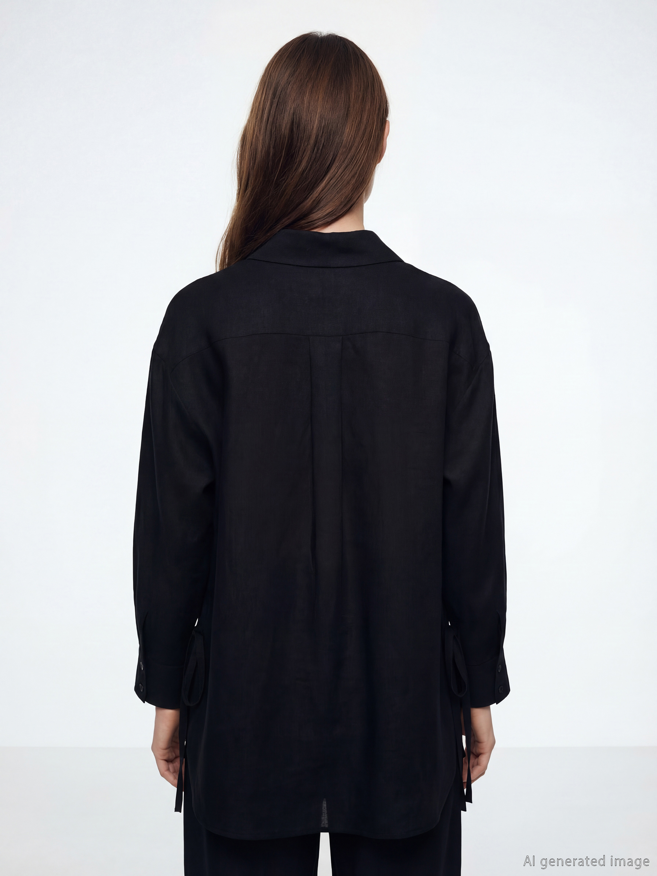 Siyah Bağlama Detaylı Kadın Gömlek Tunik-6