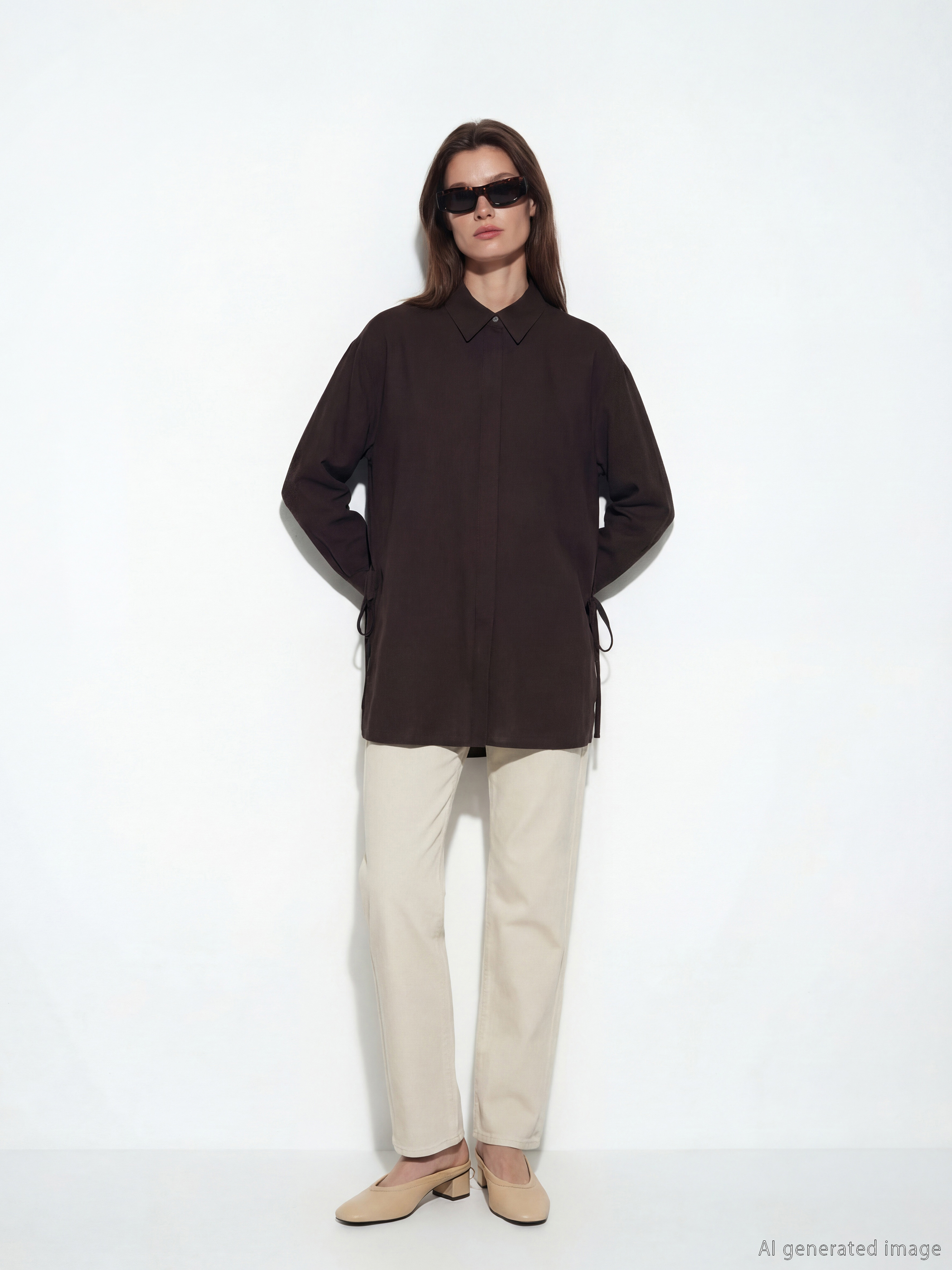 Kahverengi Bağlama Detaylı Kadın Gömlek Tunik-2