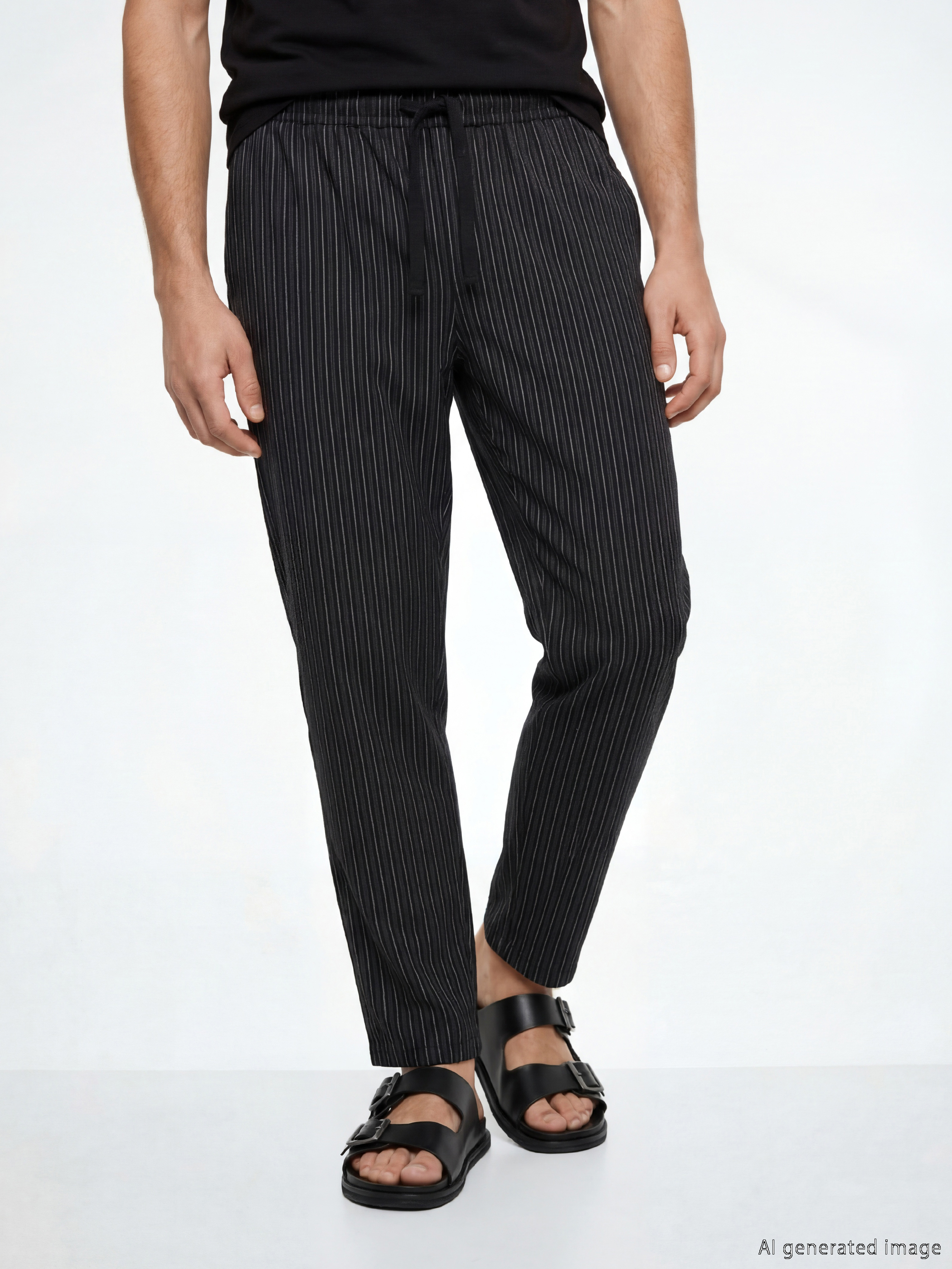 طقم بيجامة رجالي مخطط بياقة دائرية-2