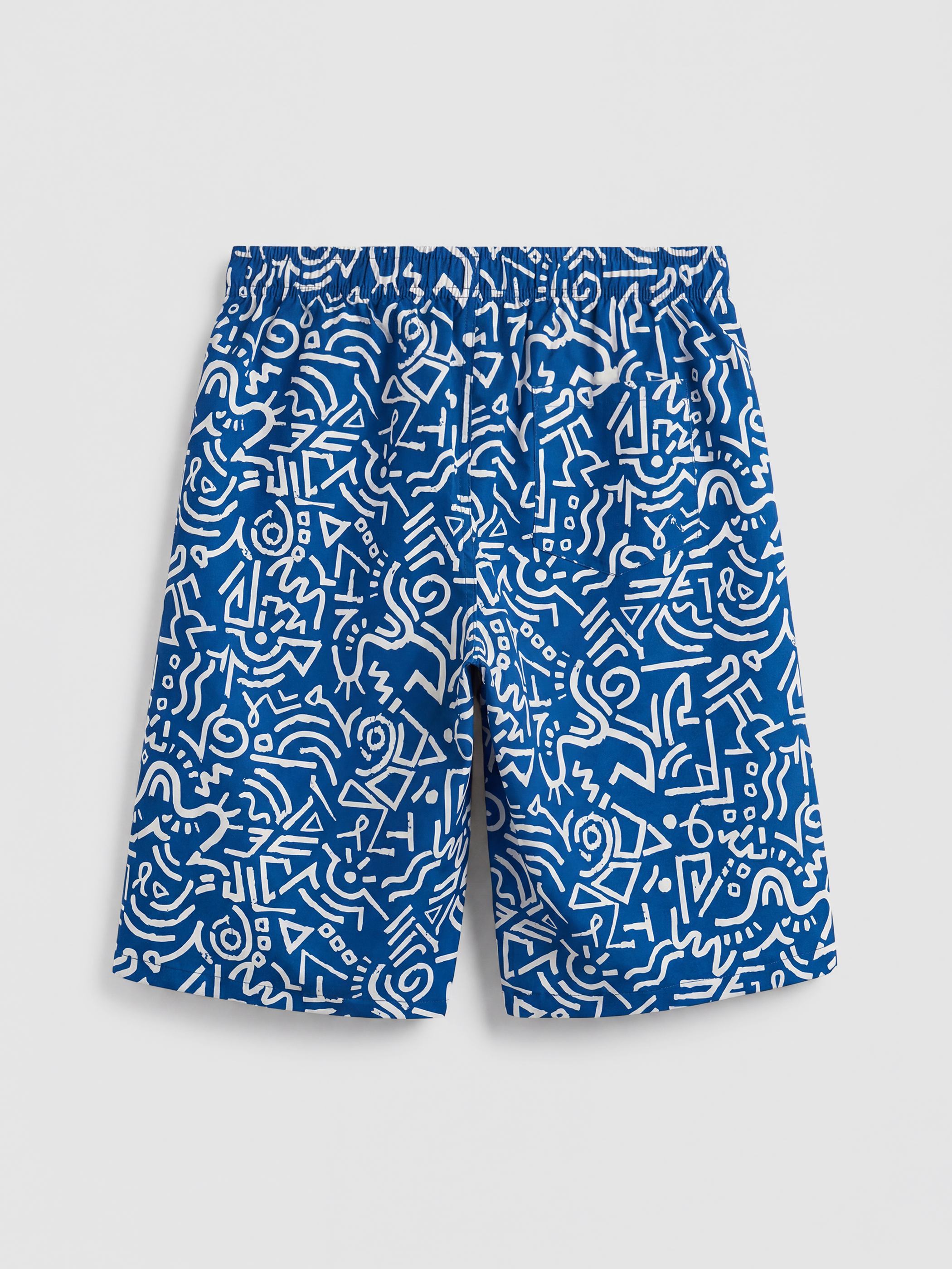 Mavi Diz Altı Boy Desenli Erkek Yüzme Şort-1