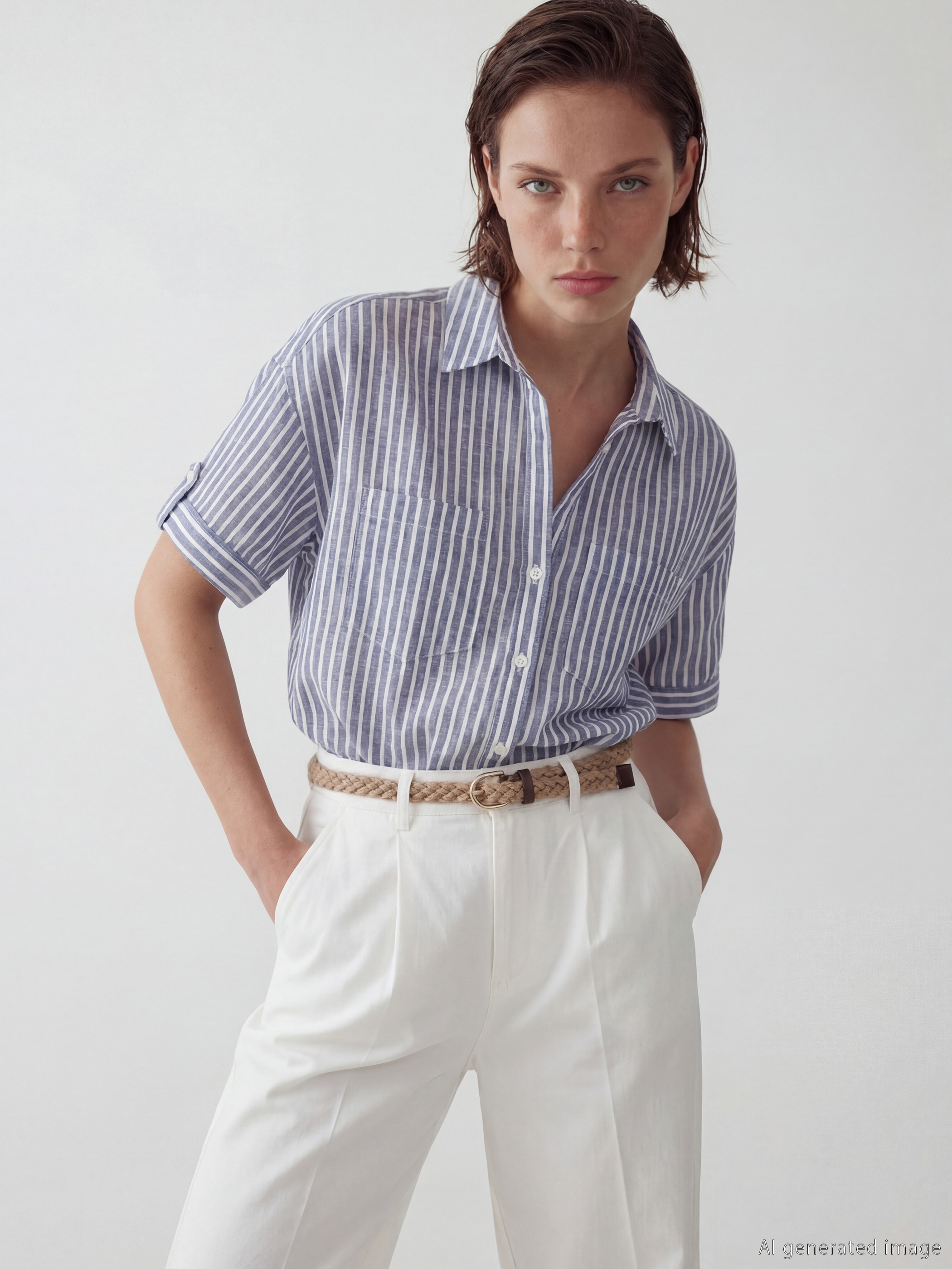 LCW Vision Çizgili Oversize Kadın Gömlek - S6H405Z8-LGS