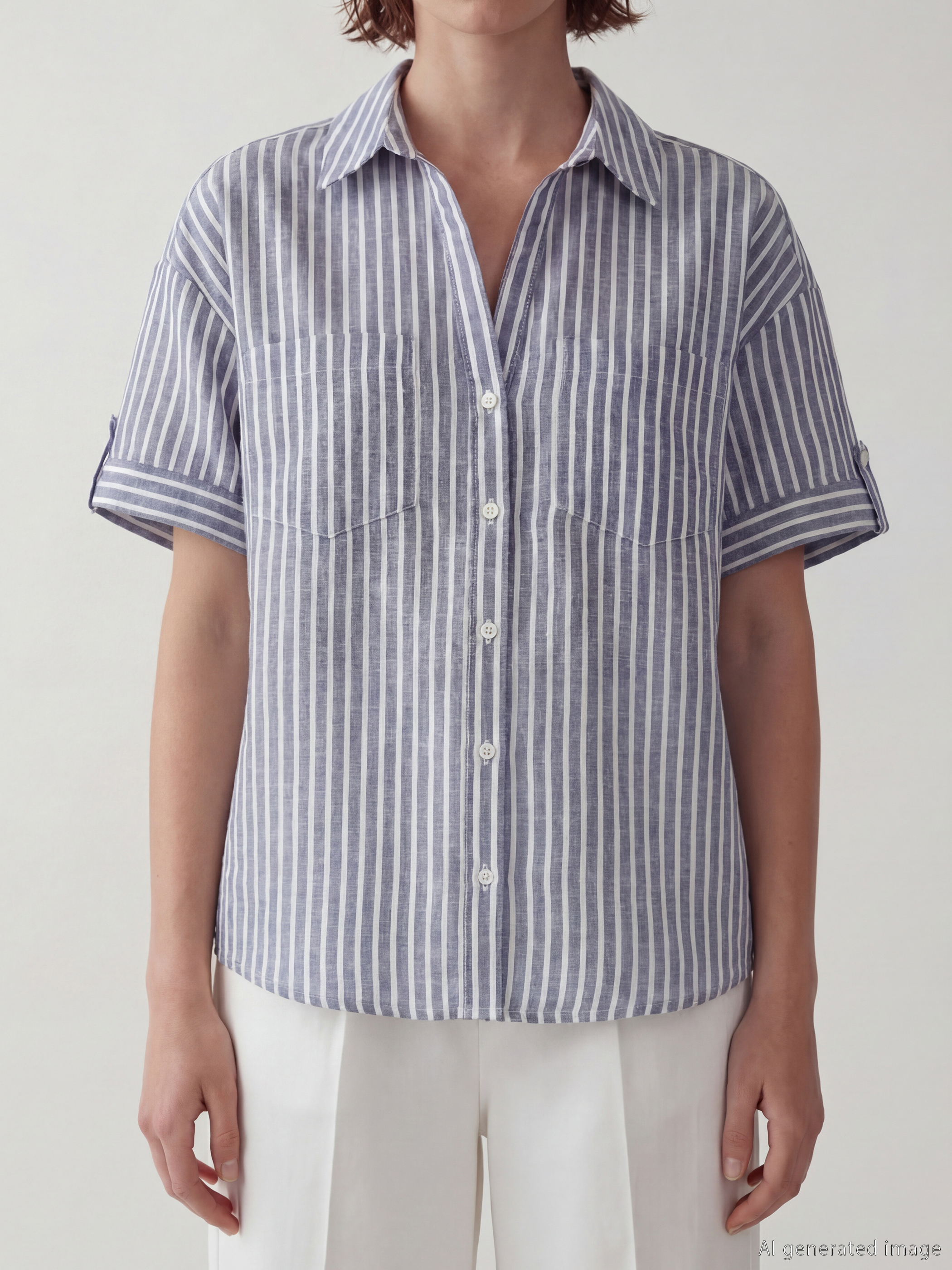 Çizgili Oversize Kadın Gömlek-2
