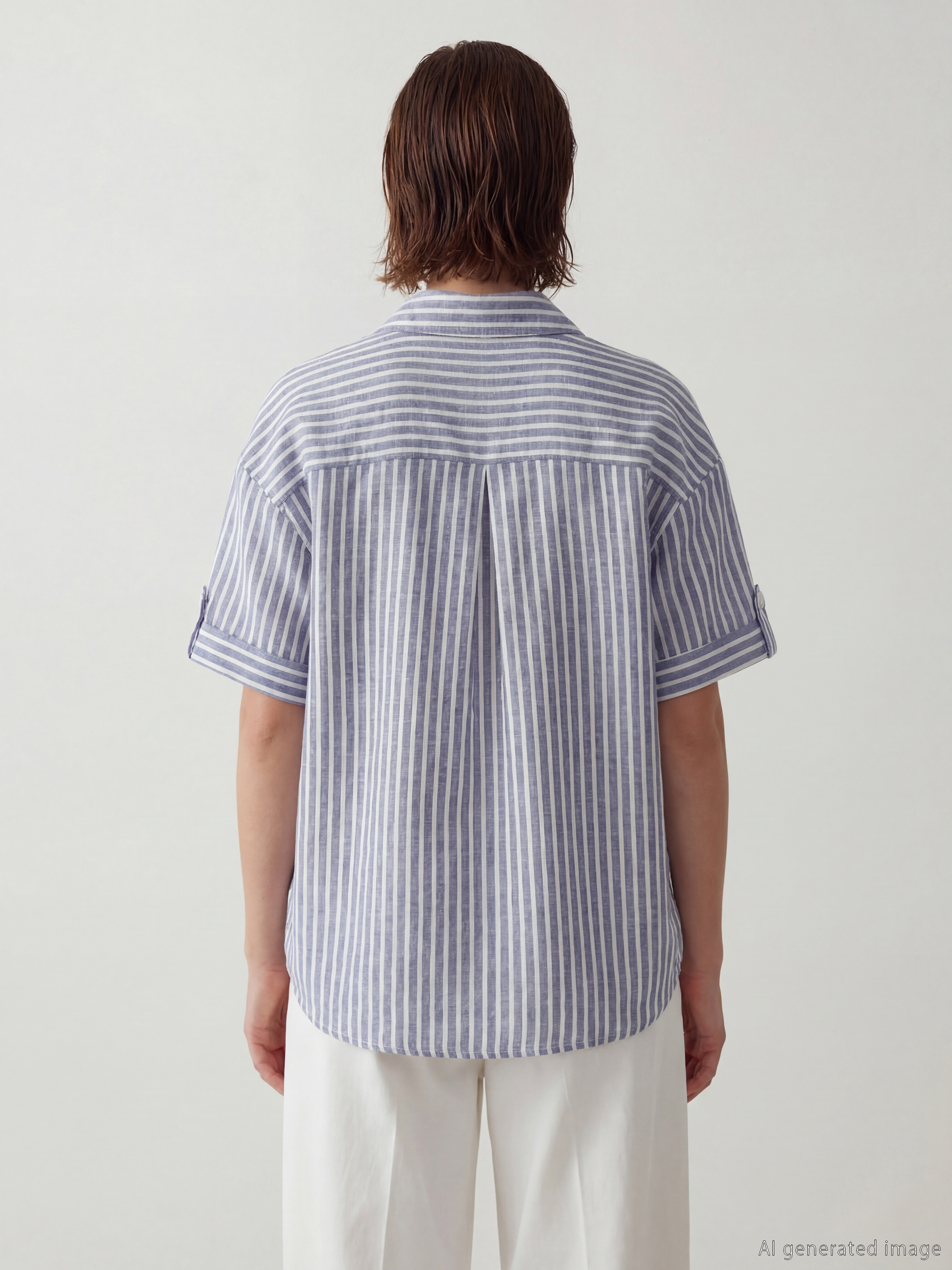 Çizgili Oversize Kadın Gömlek-3