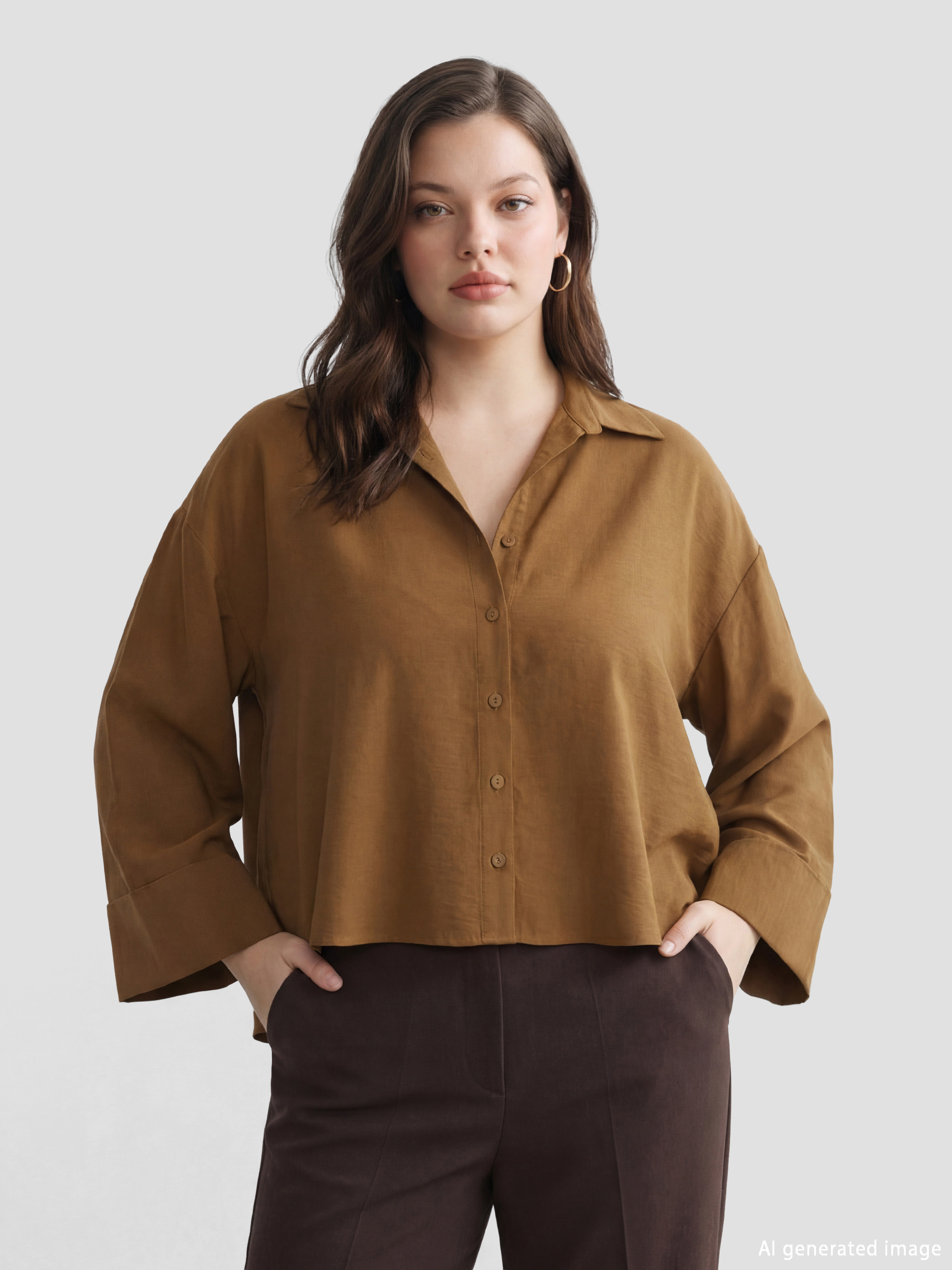 Kahverengi Oversize Kadın Gömlek-1