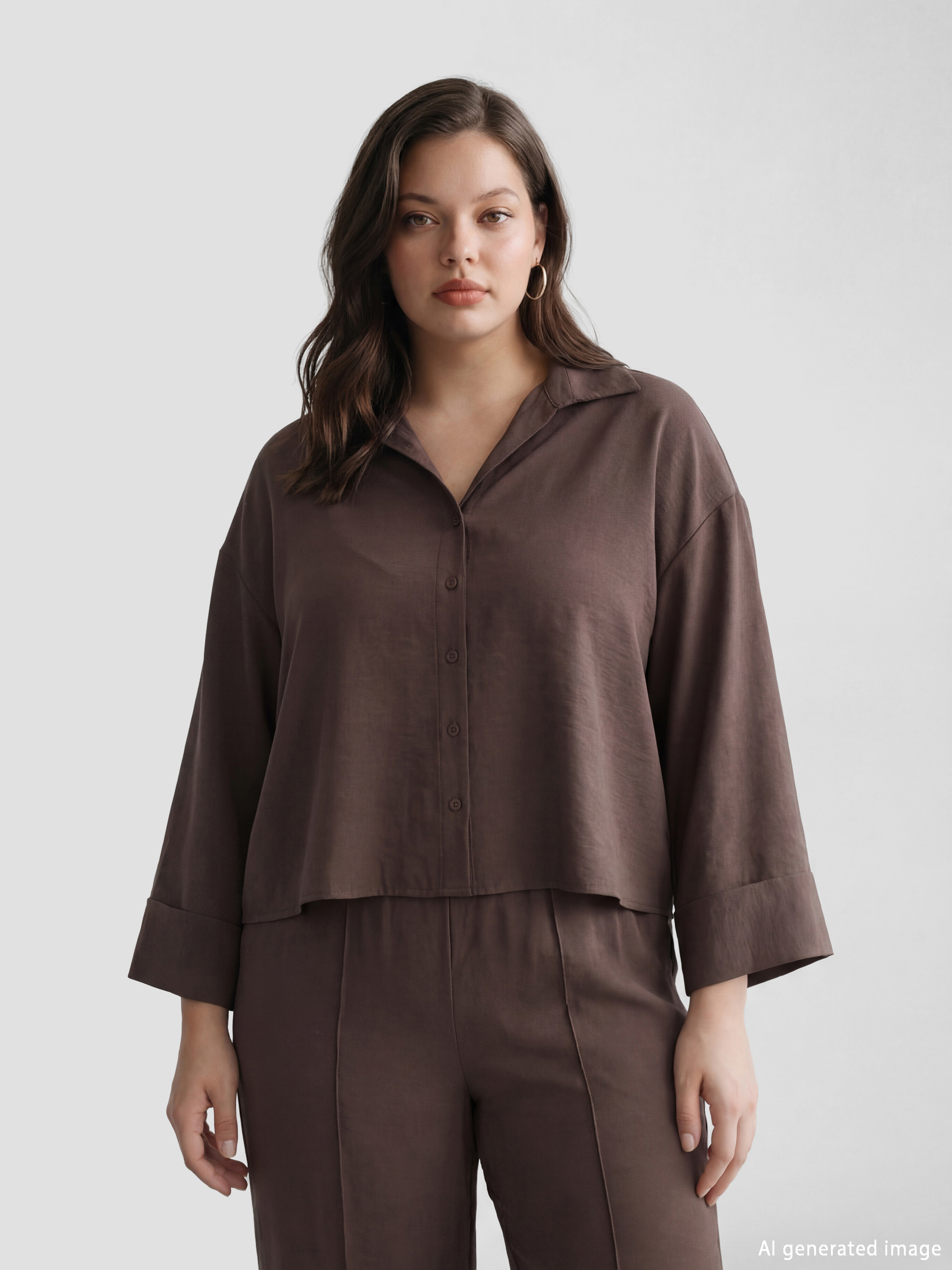 Kahverengi Oversize Kadın Gömlek-1