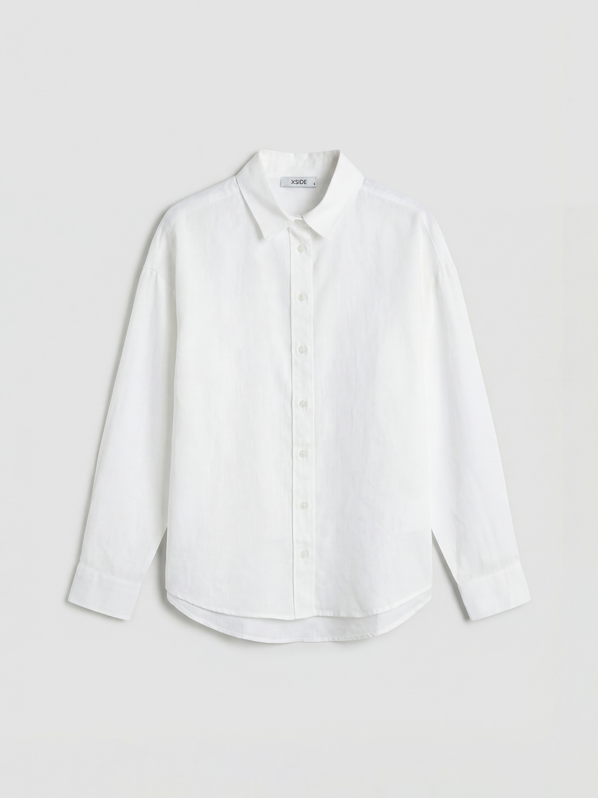 Beyaz Oversize Keten Kadın Gömlek-1