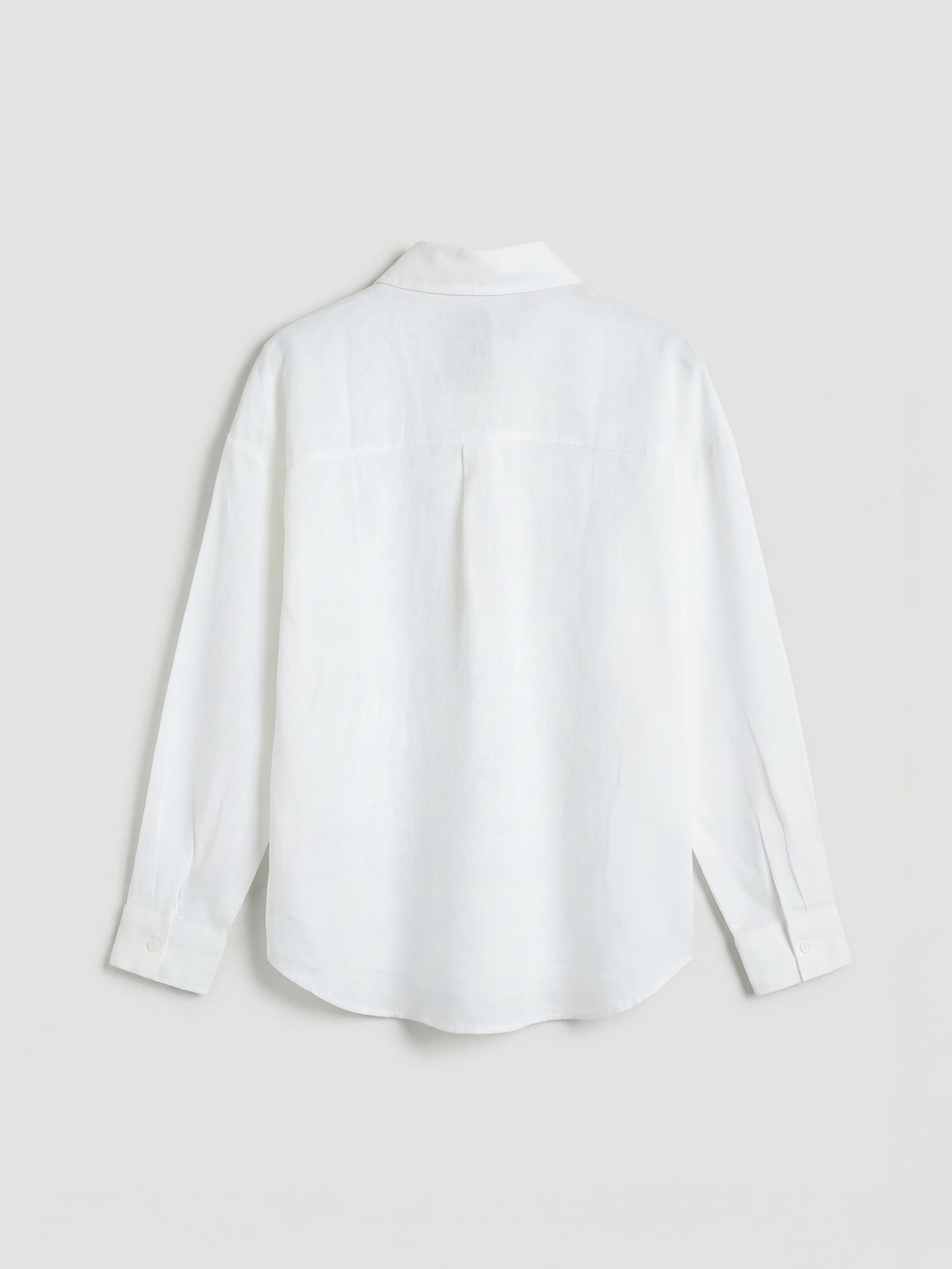 Beyaz Oversize Keten Kadın Gömlek-2