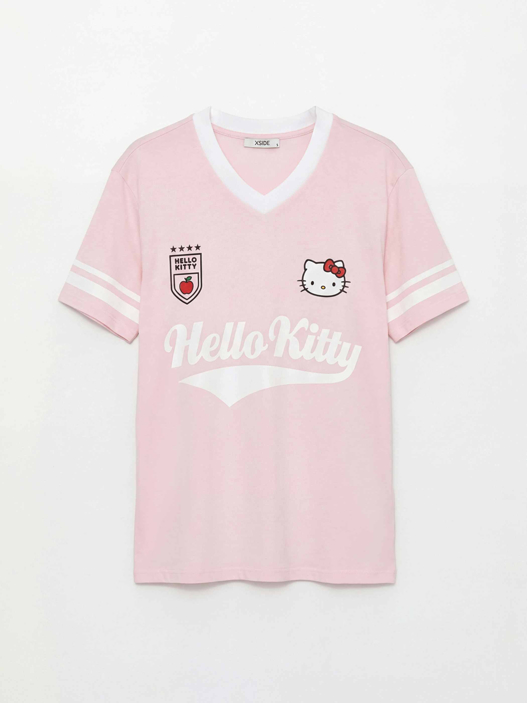 V Neck Hello Kitty Oversize Printed Women's T-Shirt-4