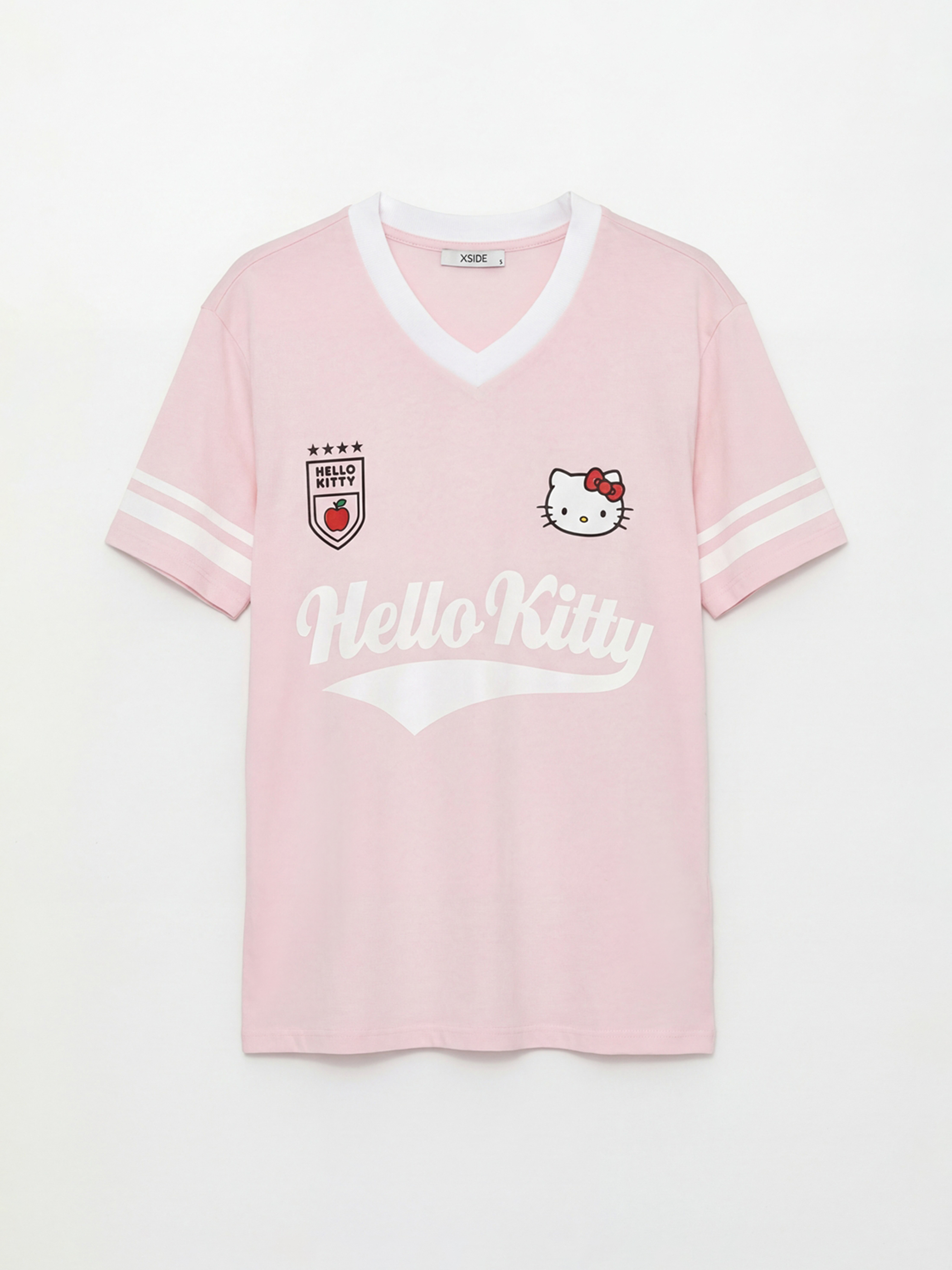 V Neck Hello Kitty Oversize Printed Women's T-Shirt-5