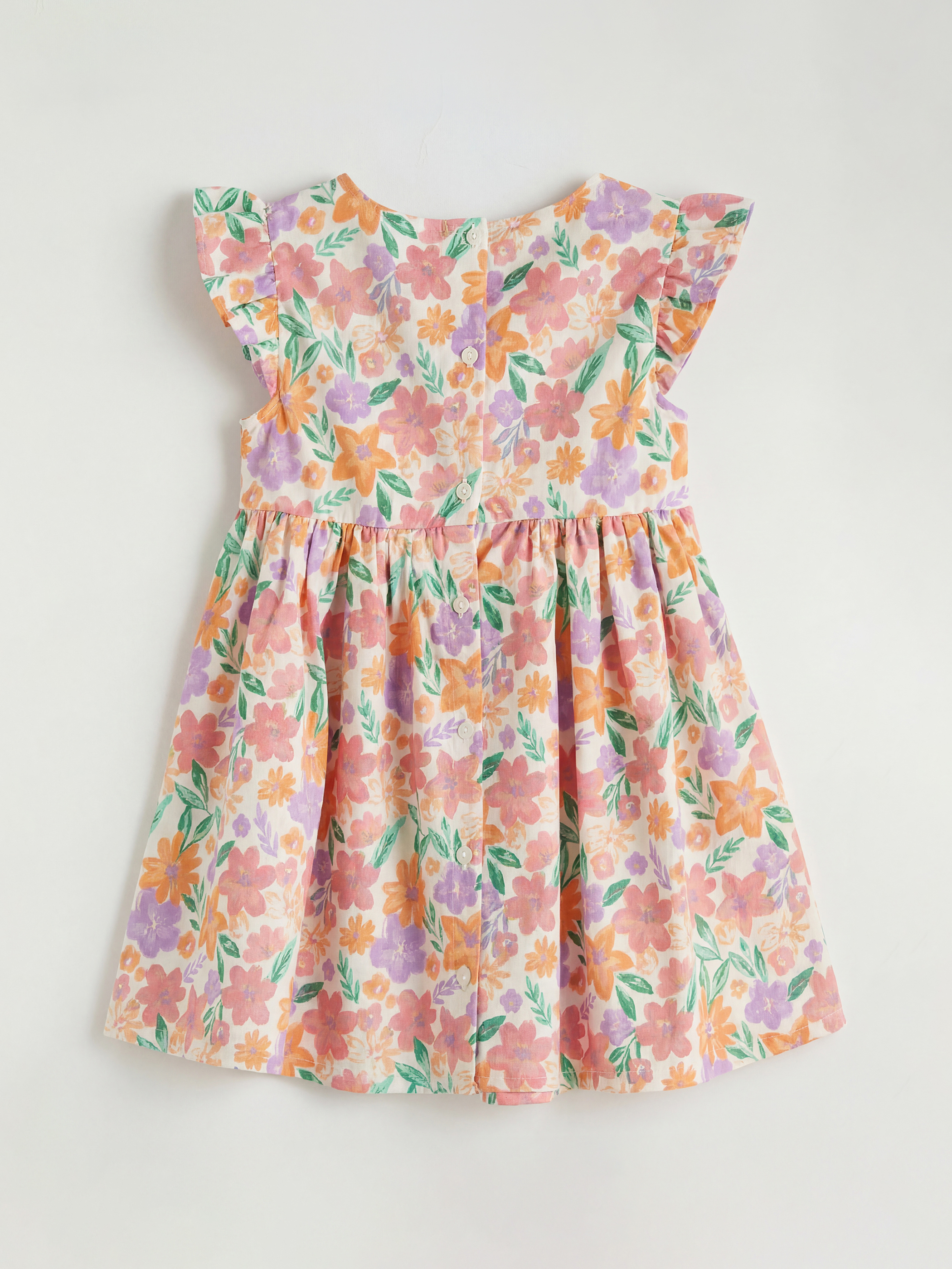 Crew Neck Printed Girls' Poplin Dress-1