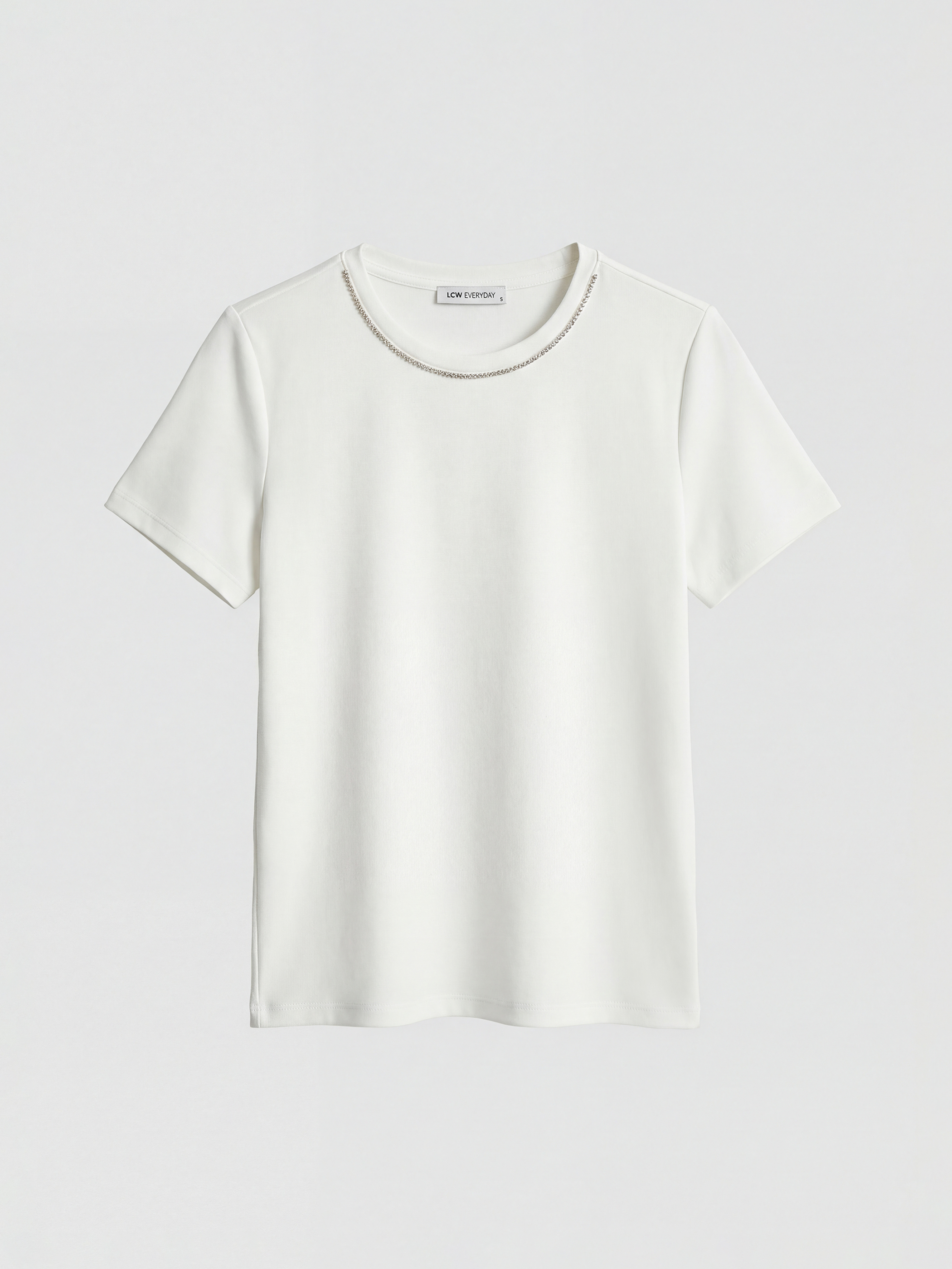 Bisiklet Yaka Taşlı Soft Touch Kadın Tişört-4