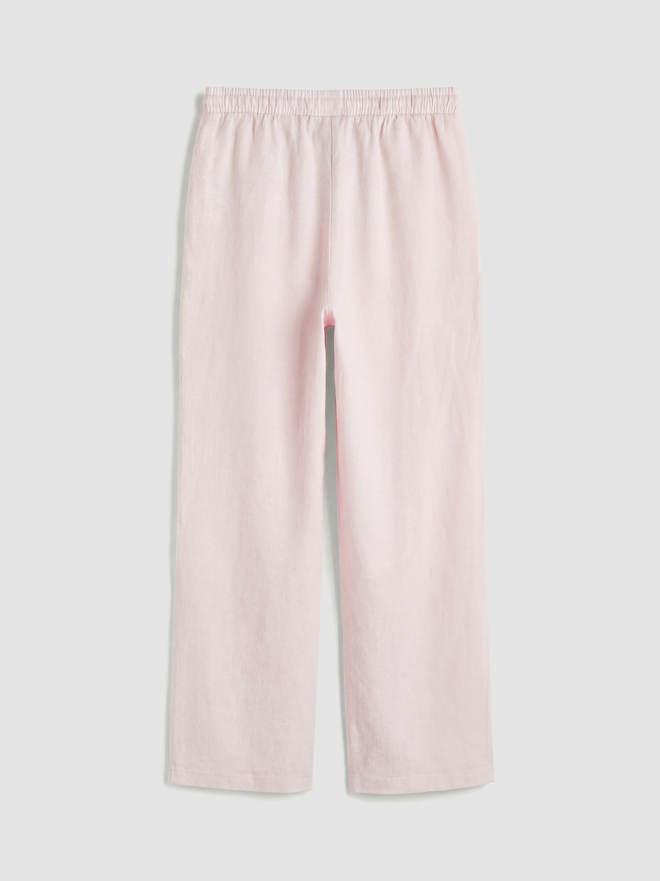 Pembe Beli Lastikli Keten Kadın Pantolon-5