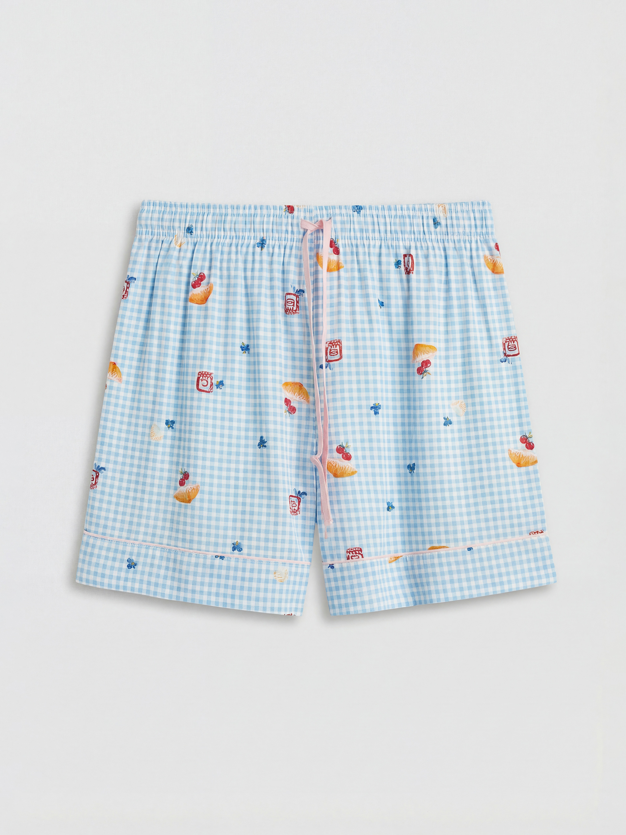 Ekru Desenli Kadın Şortlu Pijama Takımı-7