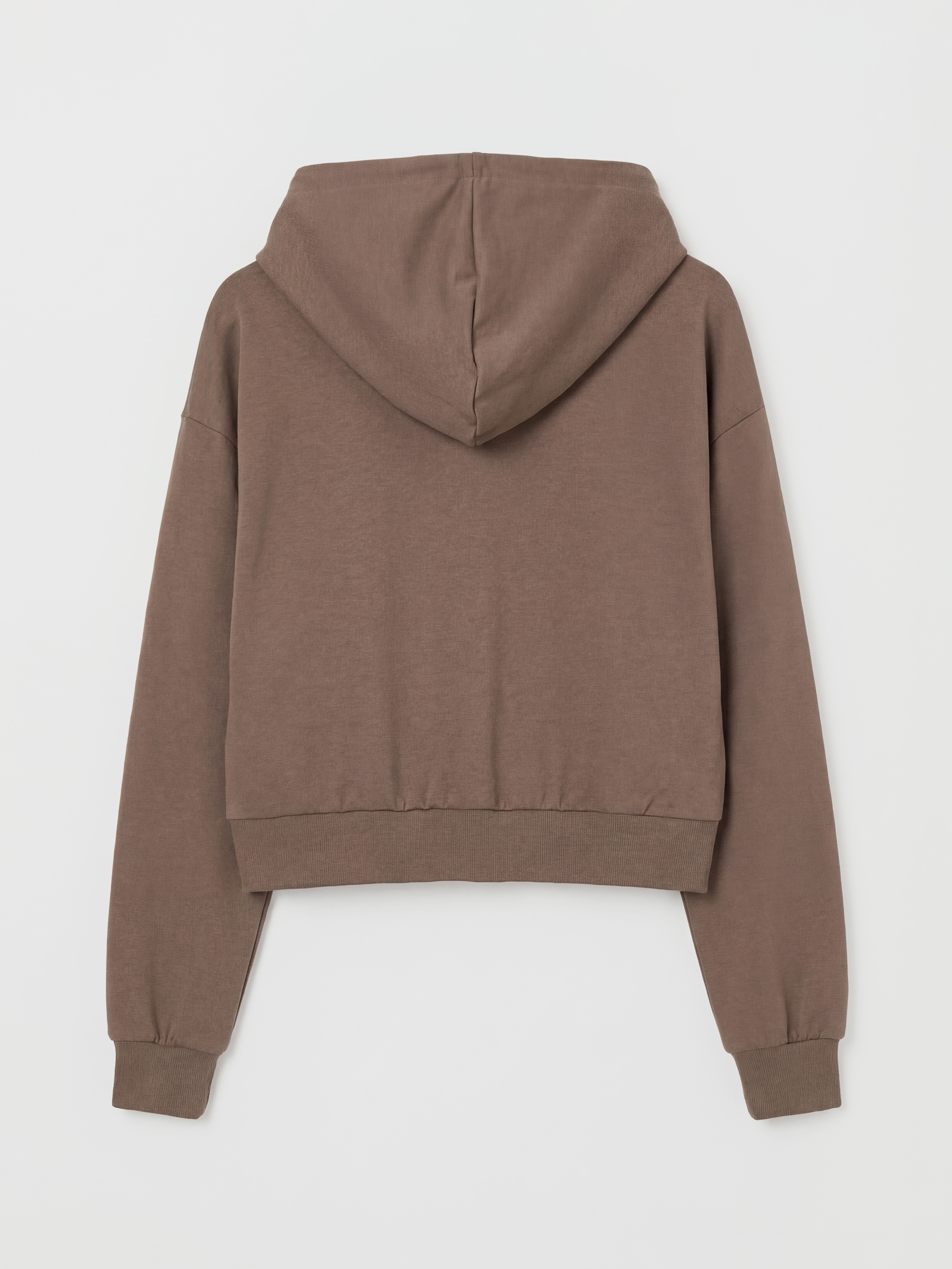 Kahverengi Kapüşonlu Soft Touch Kadın Fermuarlı Sweatshirt-1