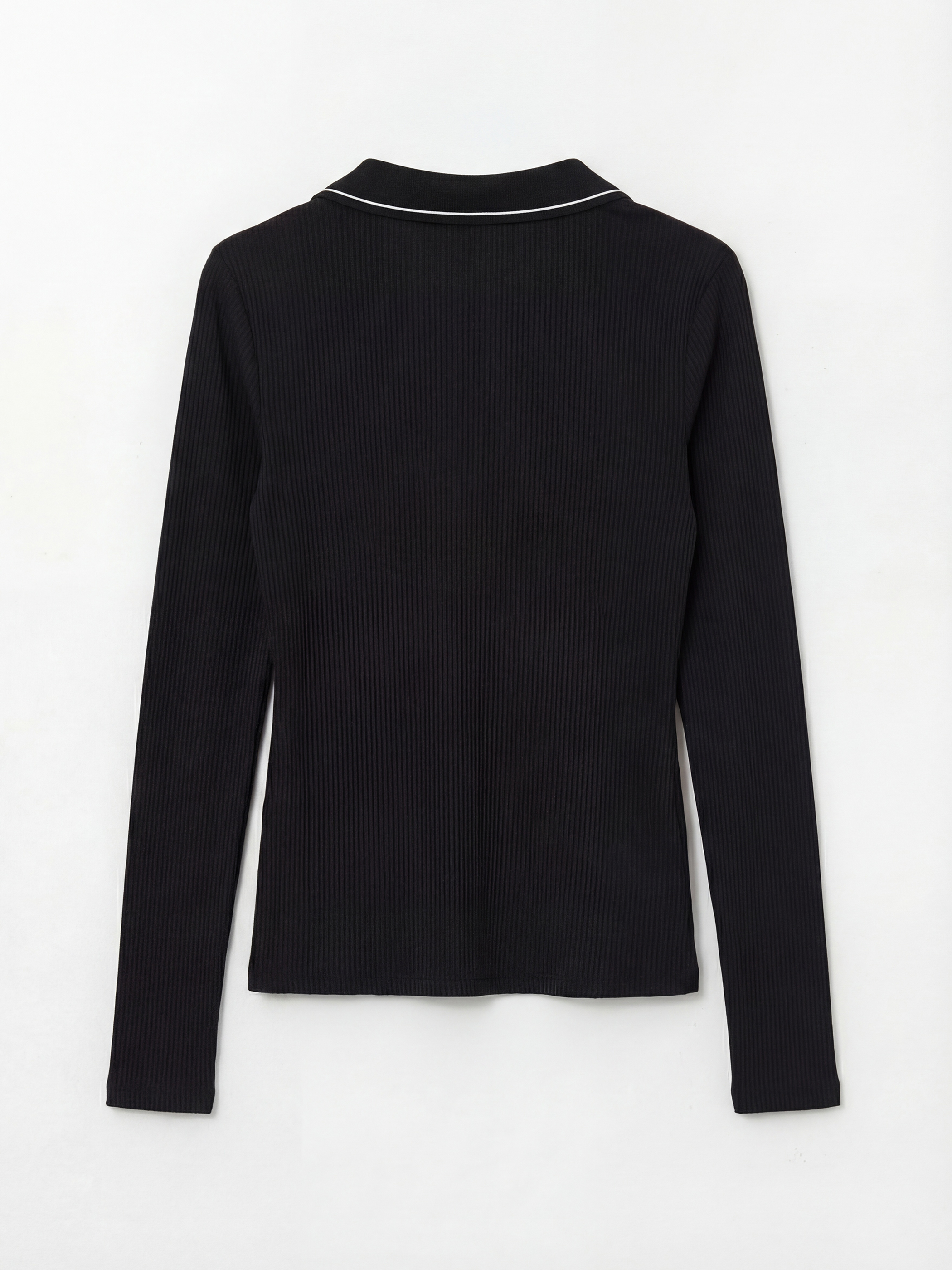 Siyah Polo Yaka Fitilli Kadın Tişört-1