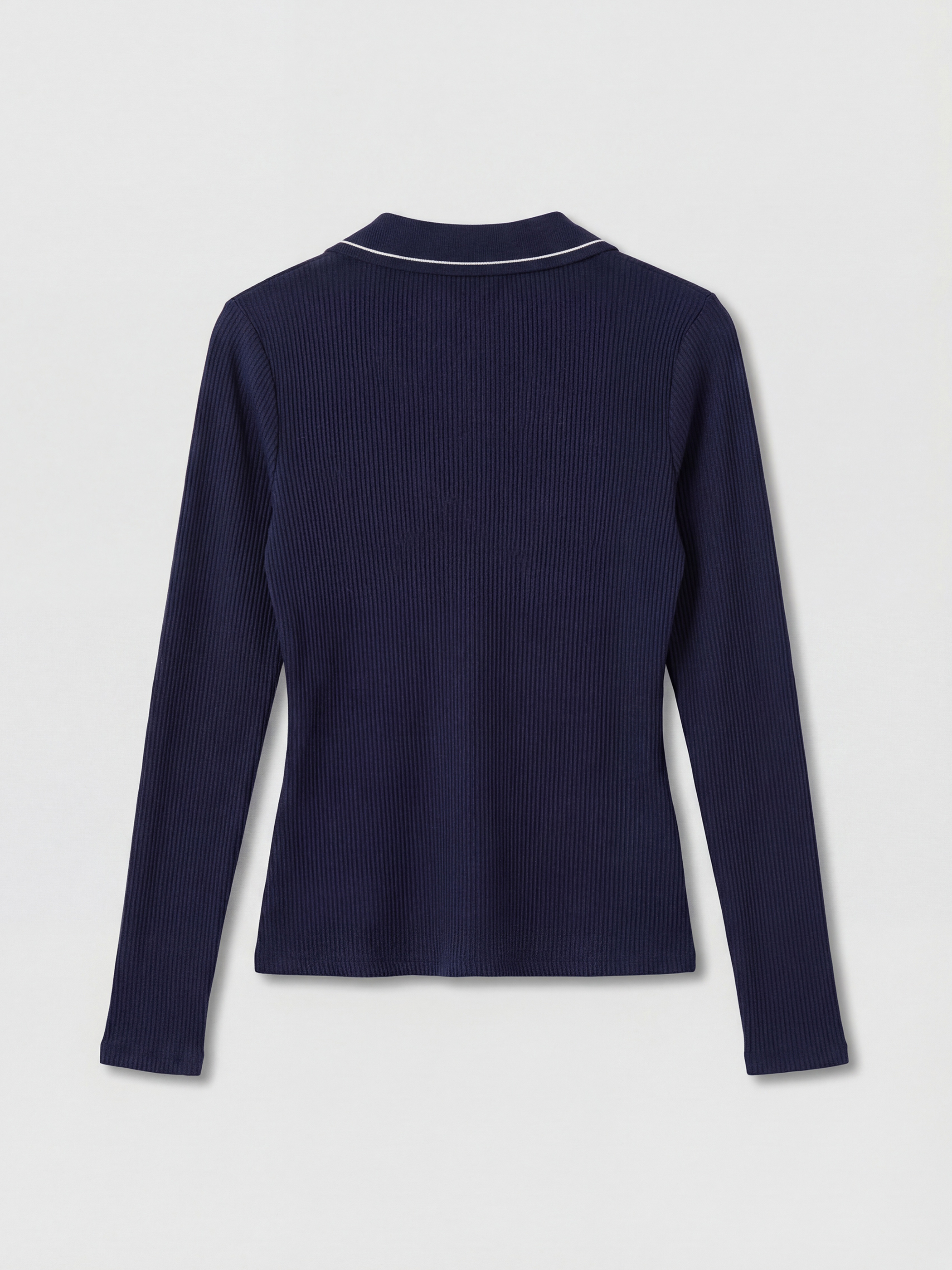 Lacivert Polo Yaka Fitilli Kadın Tişört-5