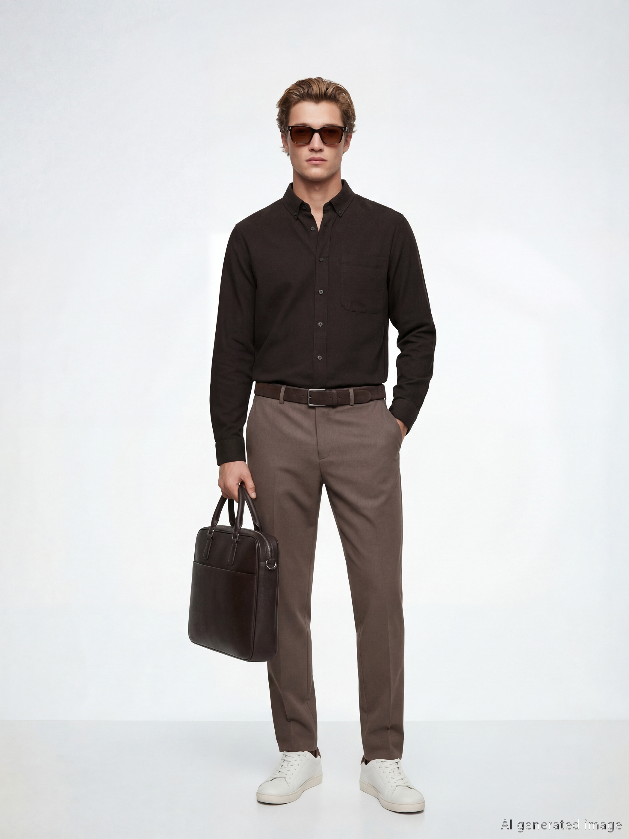 Kahverengi Regular Fit Erkek Gömlek-1