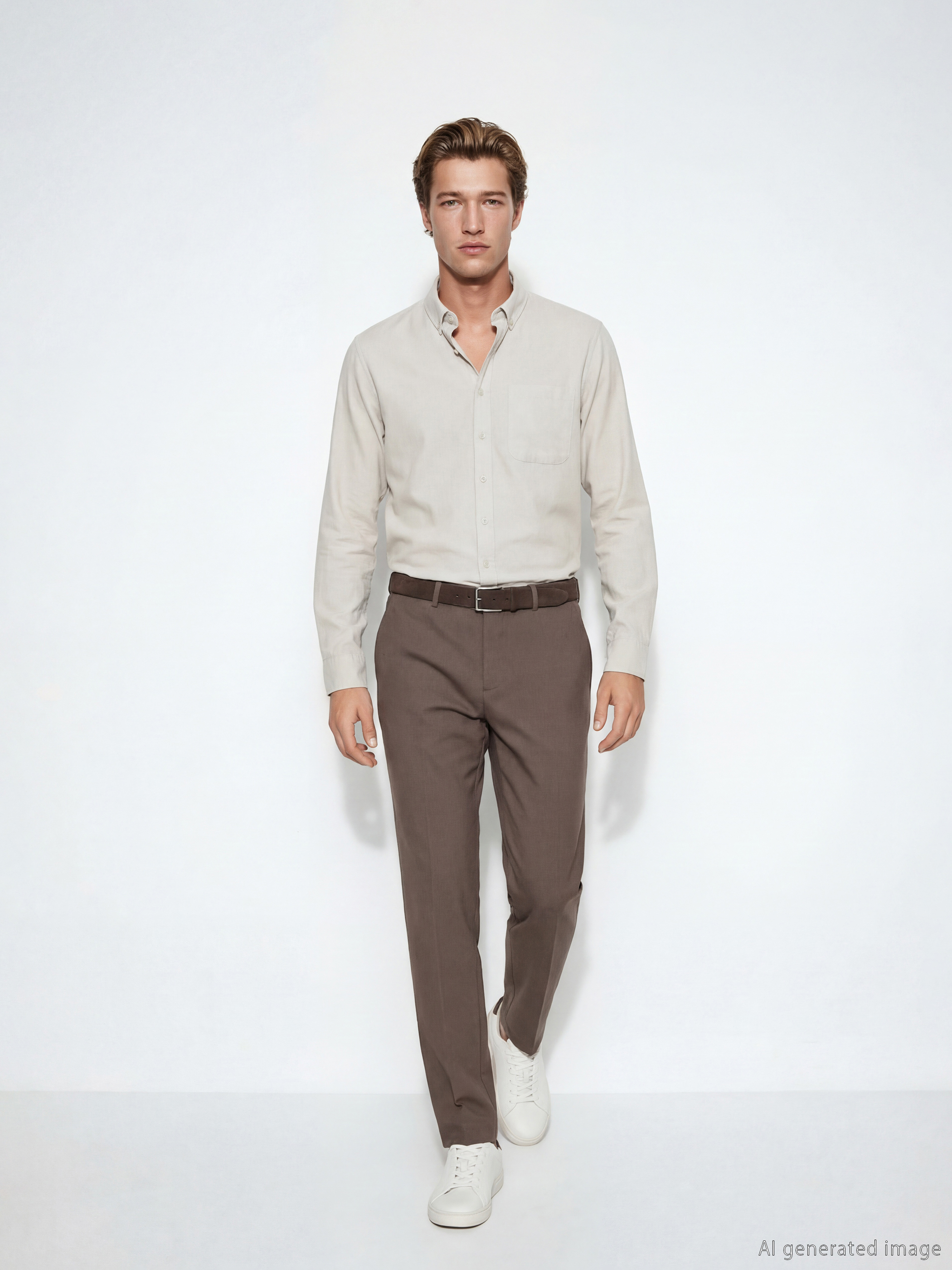 Bej Regular Fit Erkek Gömlek-1