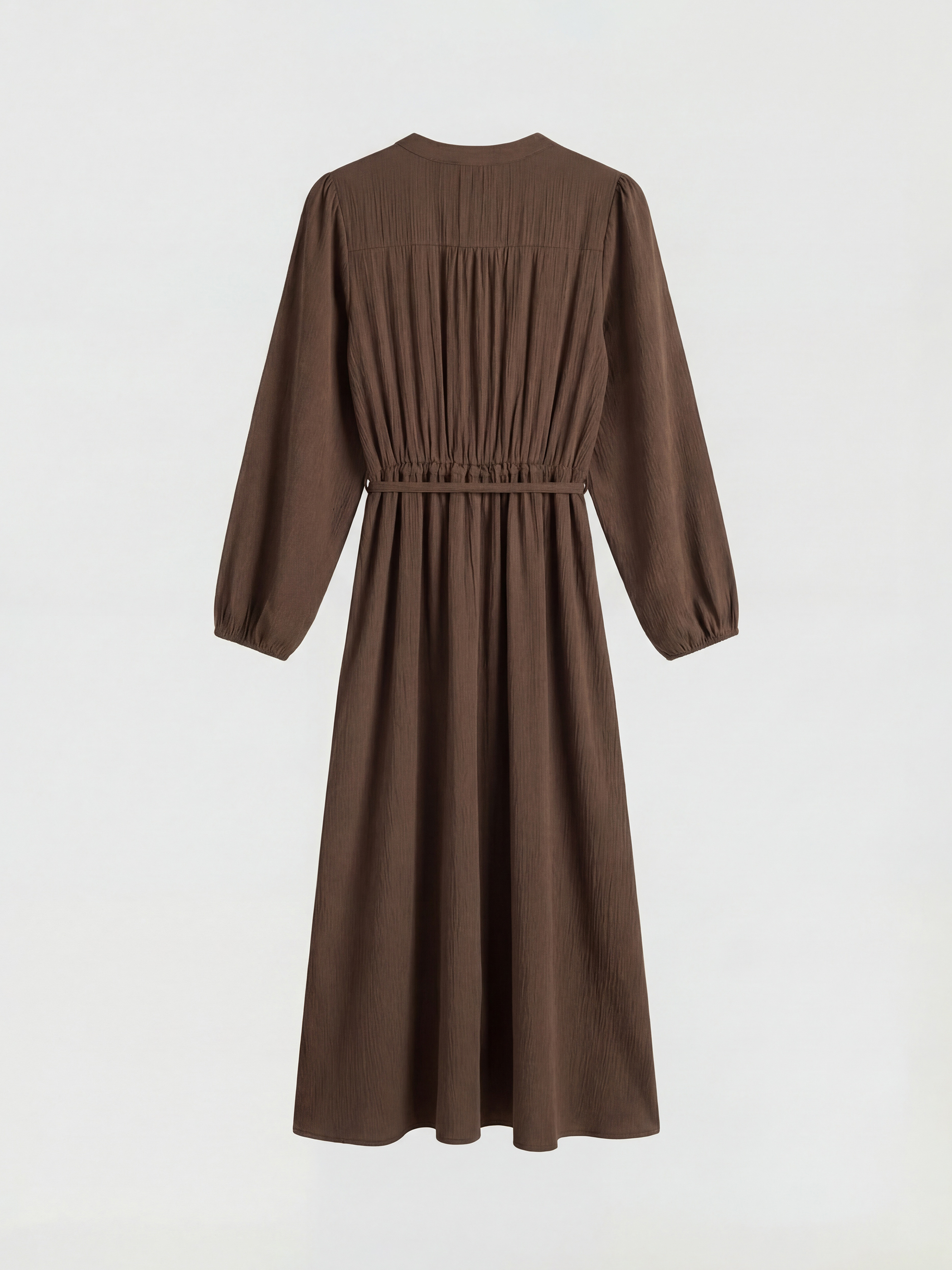 Платье с воротником-стойкой, с рюшами, приталенное по талии-5