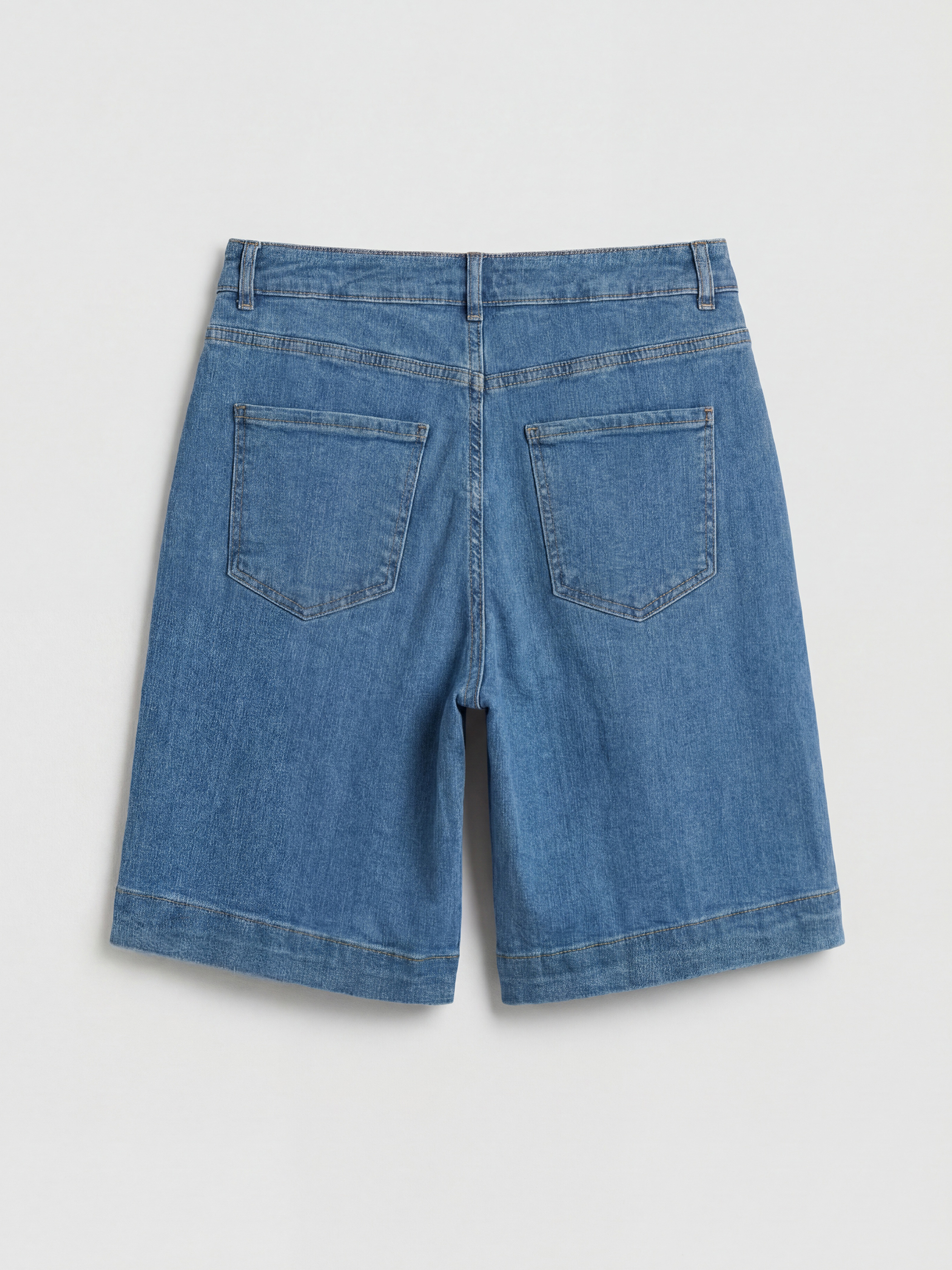 İndigo Yüksek Bel Bermuda Fit Kadın Jean Şortolon-5