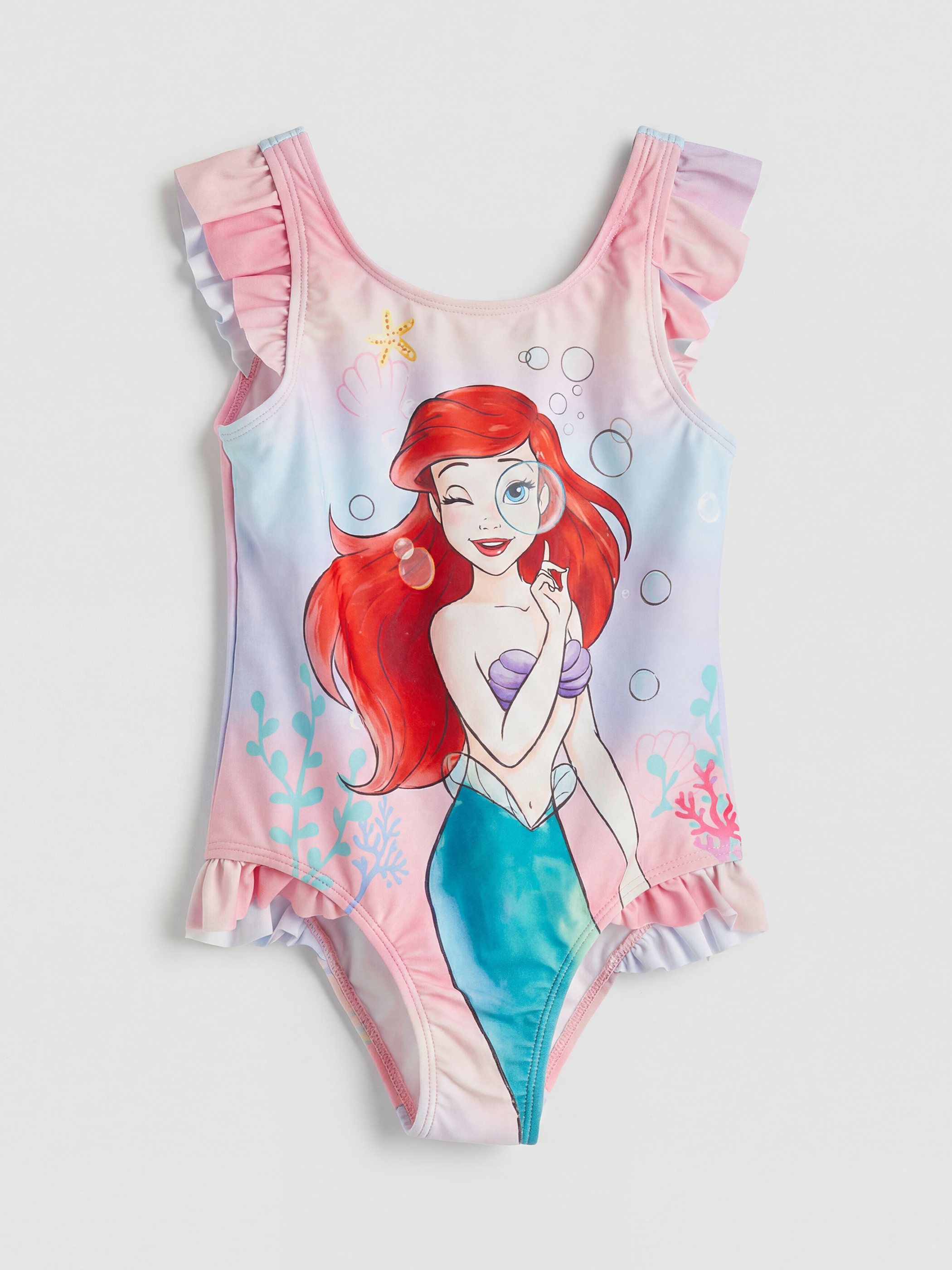 LCW Kids Bisiklet Yaka Ariel Baskılı Kız Çocuk Mayo