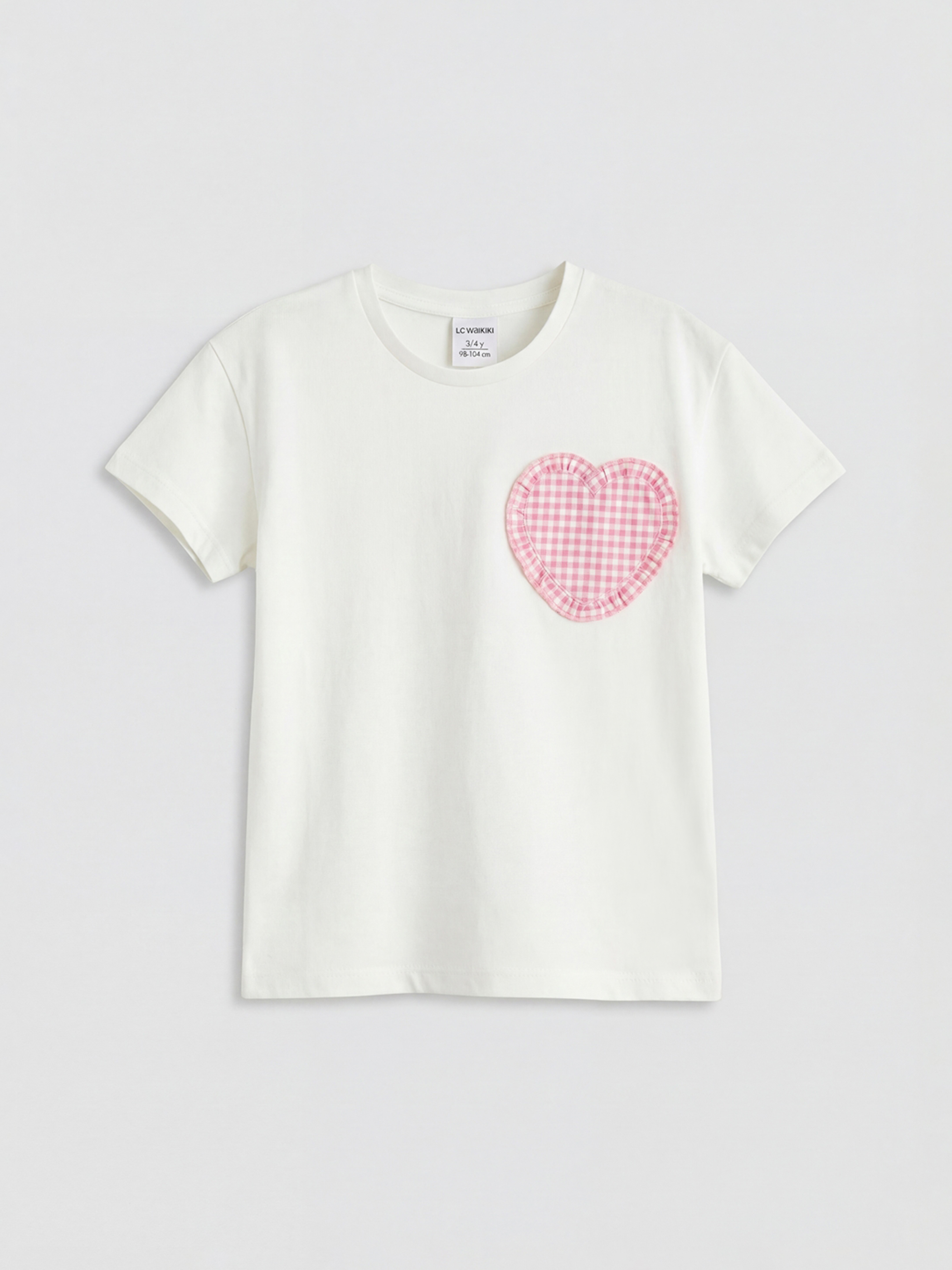 LCW Kids Bisiklet Yaka Kalp Detaylı Kız Çocuk Tişört	 - S6HO36Z1-R9J