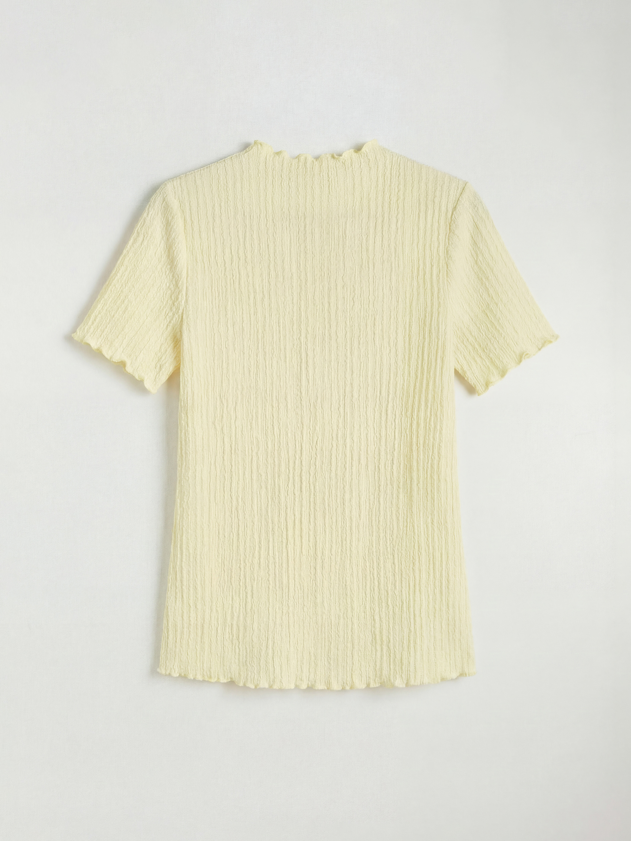 Ruffled Stand-up Collar Textured Women's T-Shirt-5