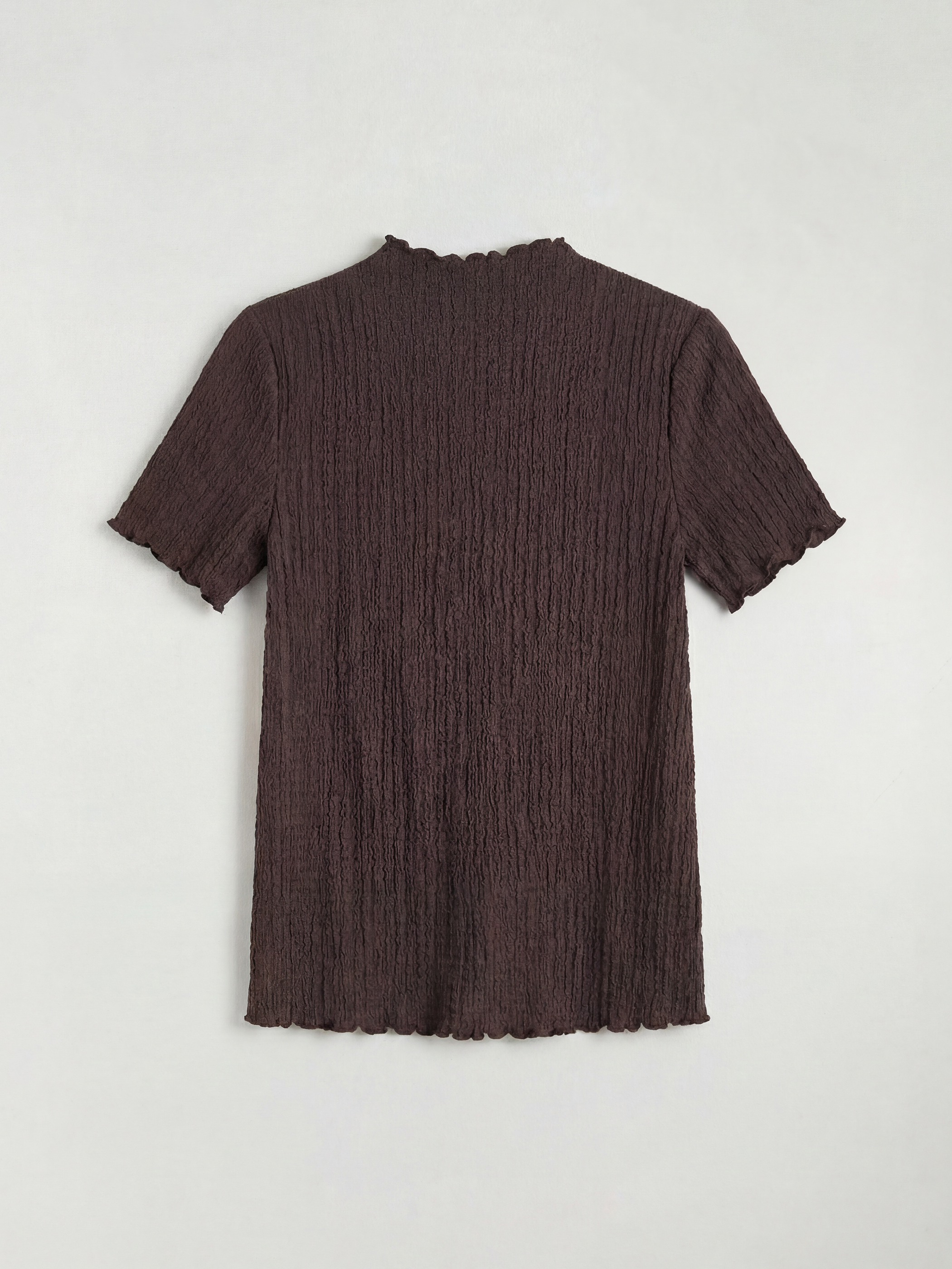 Ruffled Stand-up Collar Textured Women's T-Shirt-5