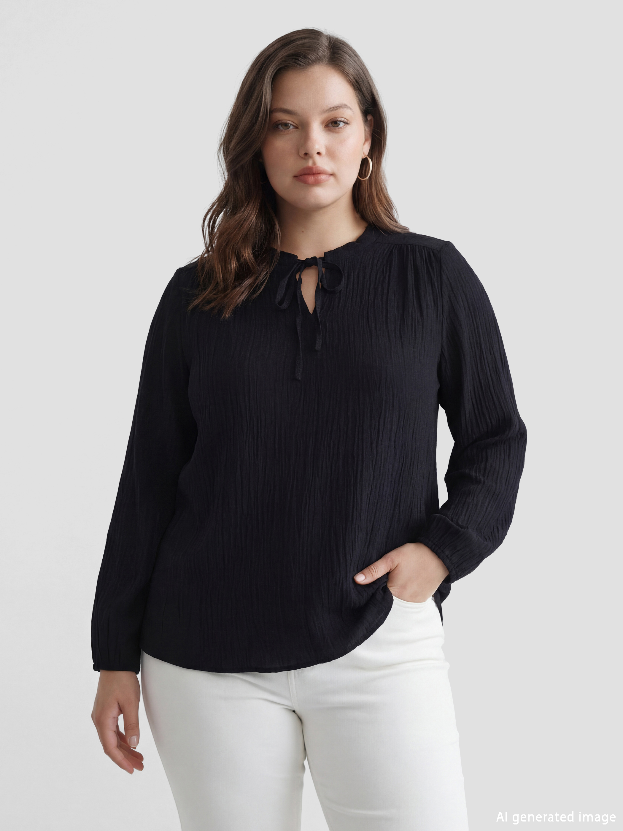 Siyah Bağlamalı Yaka Dokulu Bluz	-1