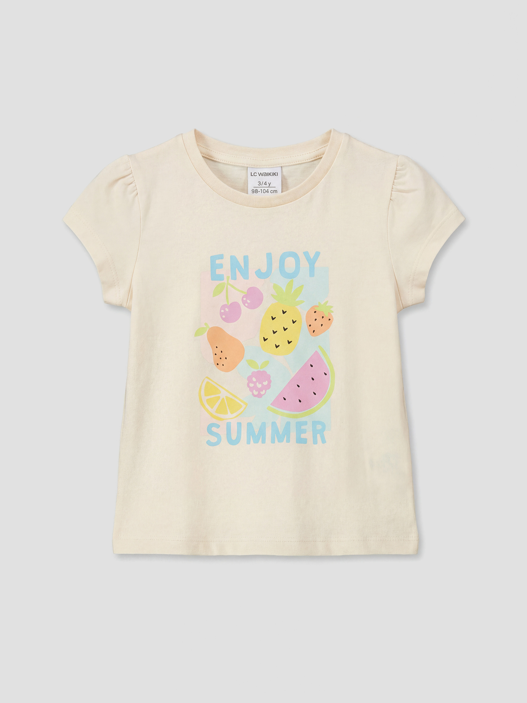 Ekru Baskılı Kız Bebek Şortlu Takım-1