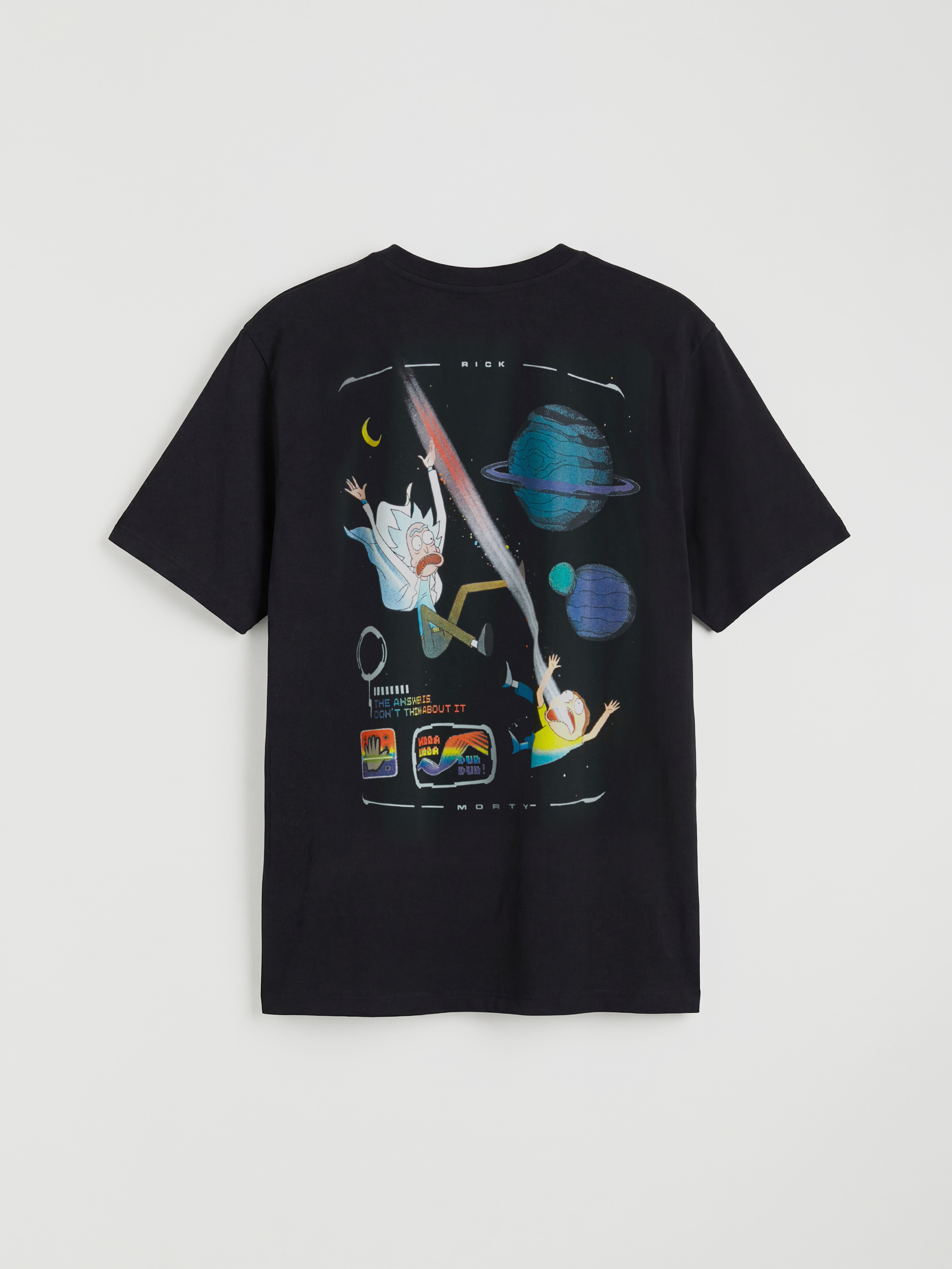 Siyah Rick and Morty Baskılı Penye Erkek Tişört-1