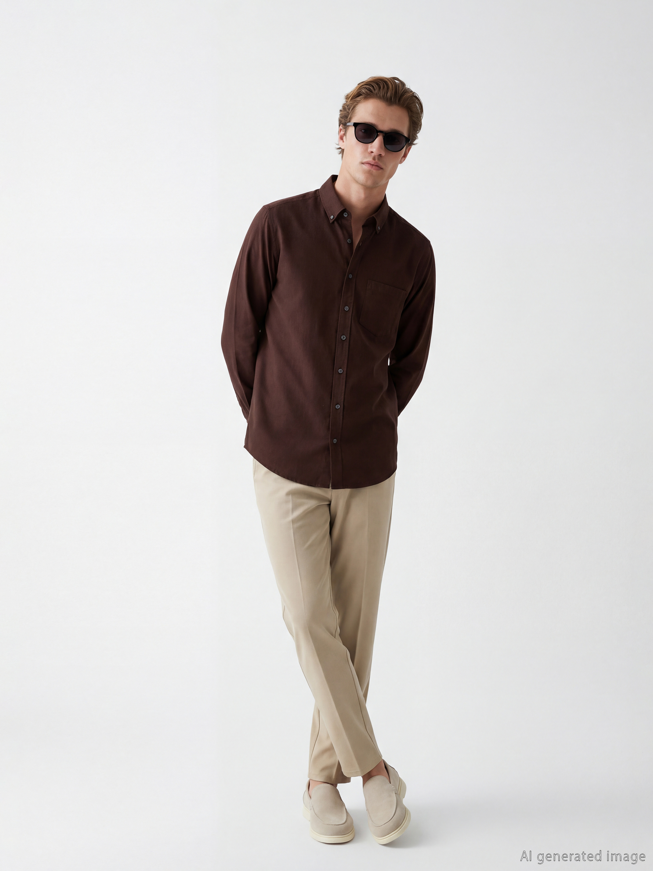 Kahverengi Regular Fit Gabardin Erkek Gömlek-5