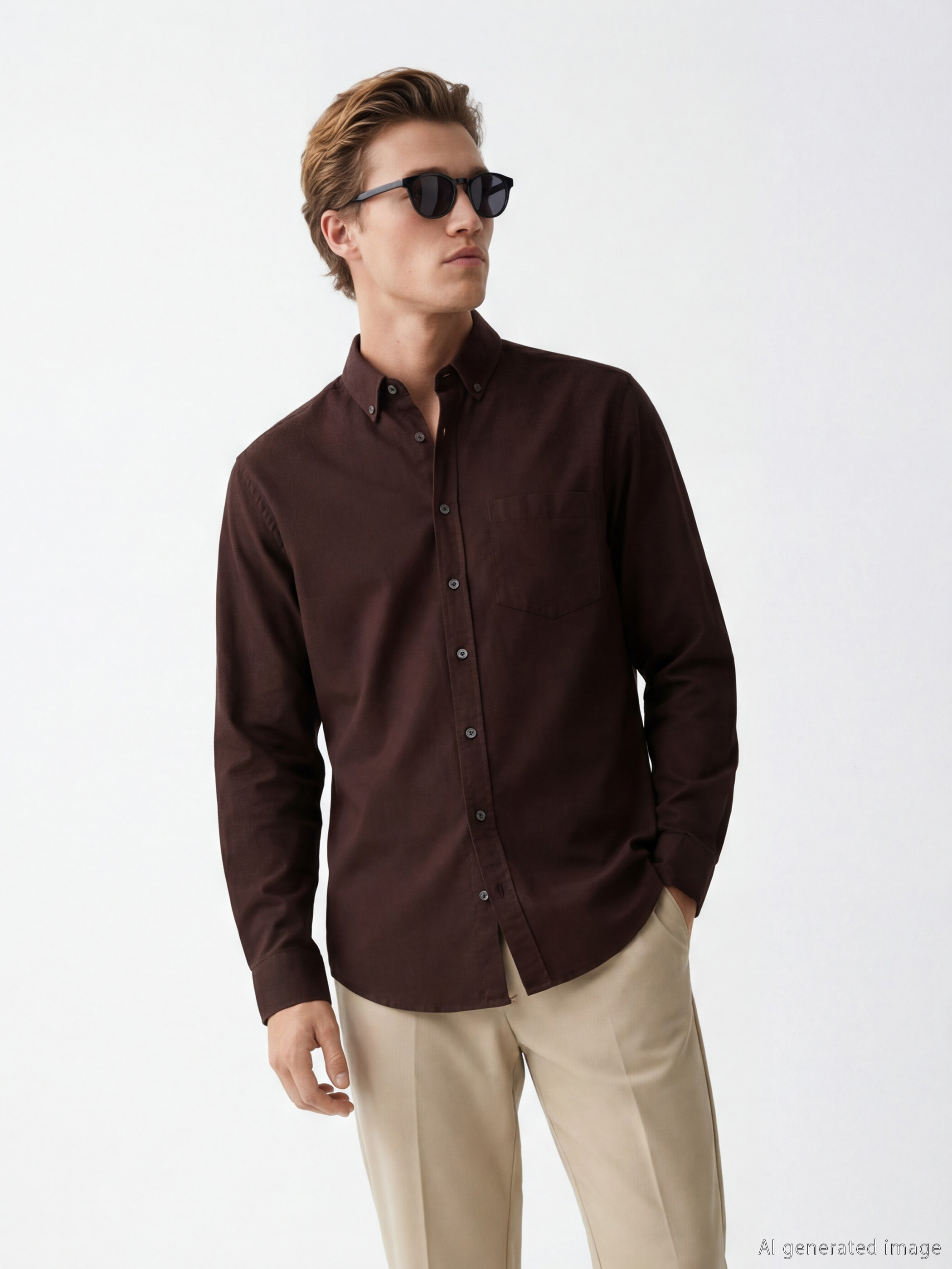 Kahverengi Regular Fit Gabardin Erkek Gömlek-6