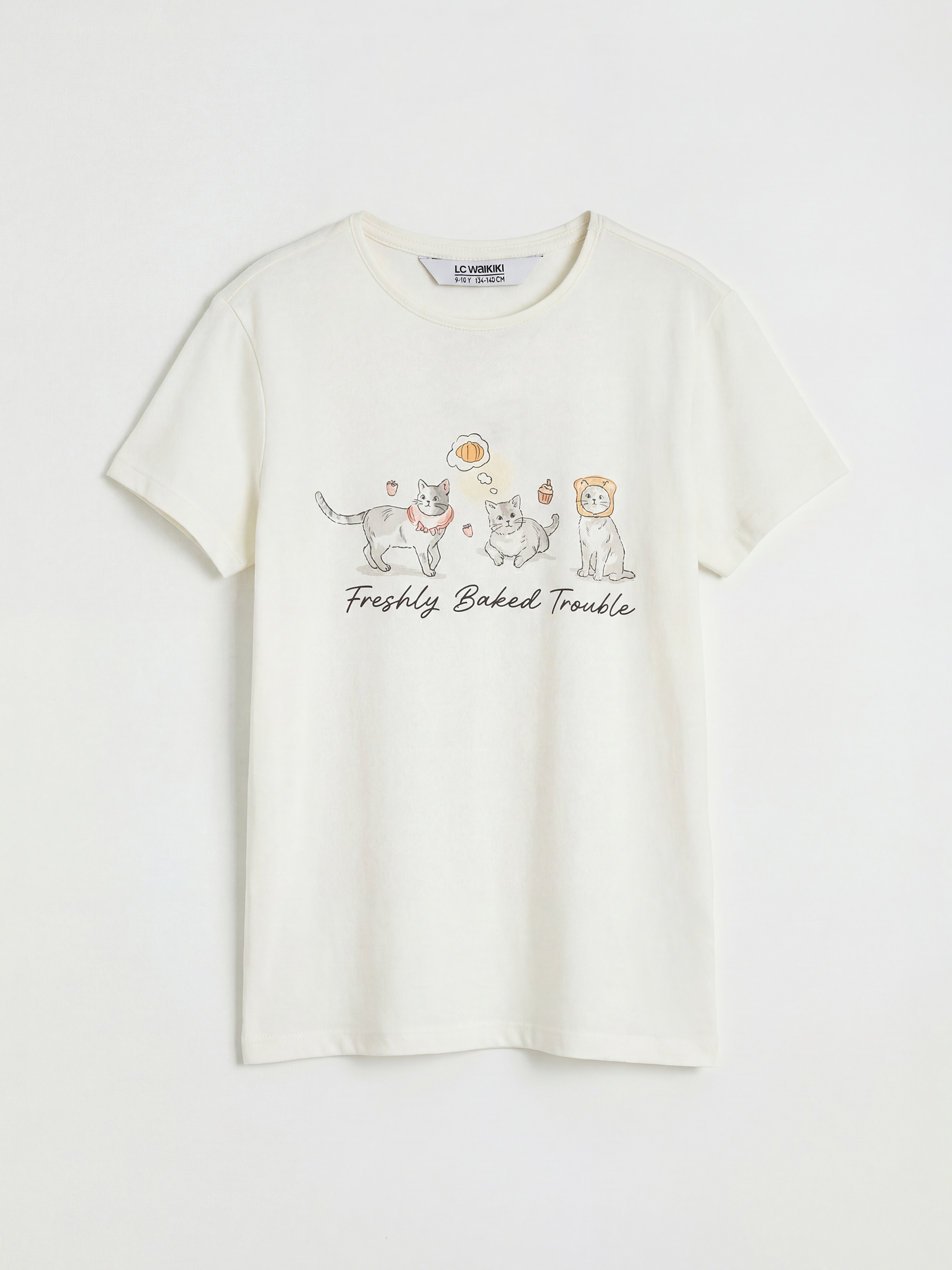 Ekru Bisiklet Yaka Baskılı Kız Çocuk Pijama Takım-1