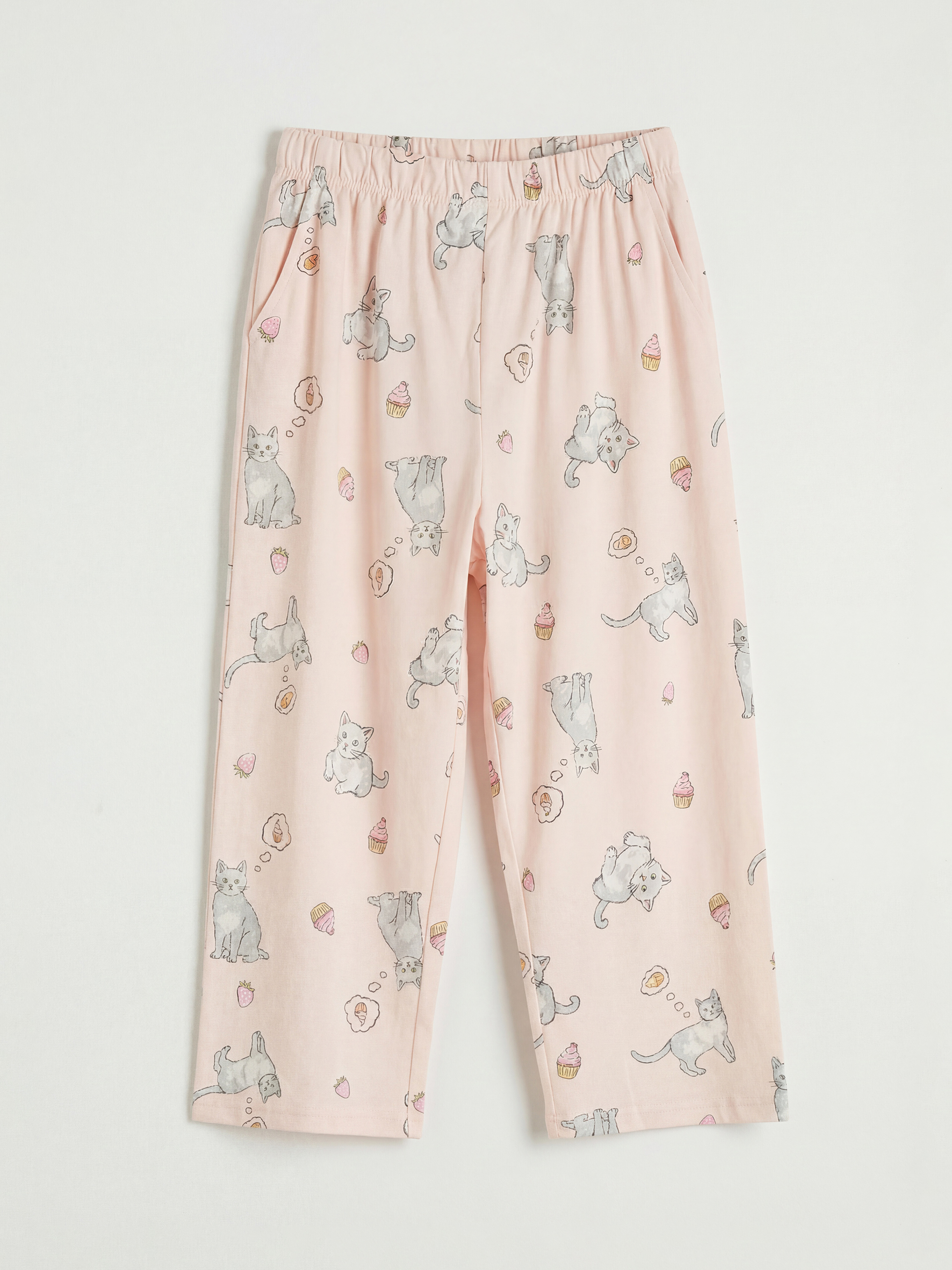 Ekru Bisiklet Yaka Baskılı Kız Çocuk Pijama Takım-3