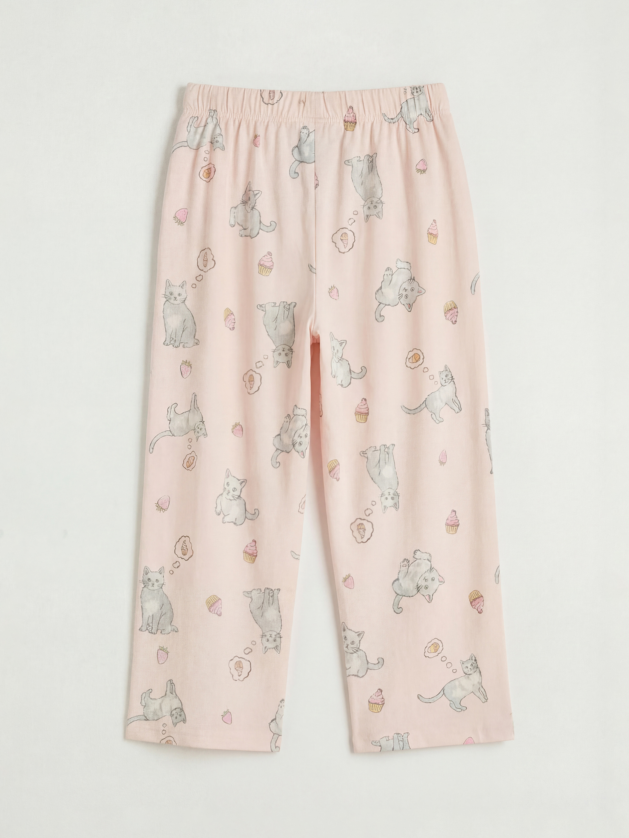 Ekru Bisiklet Yaka Baskılı Kız Çocuk Pijama Takım-4